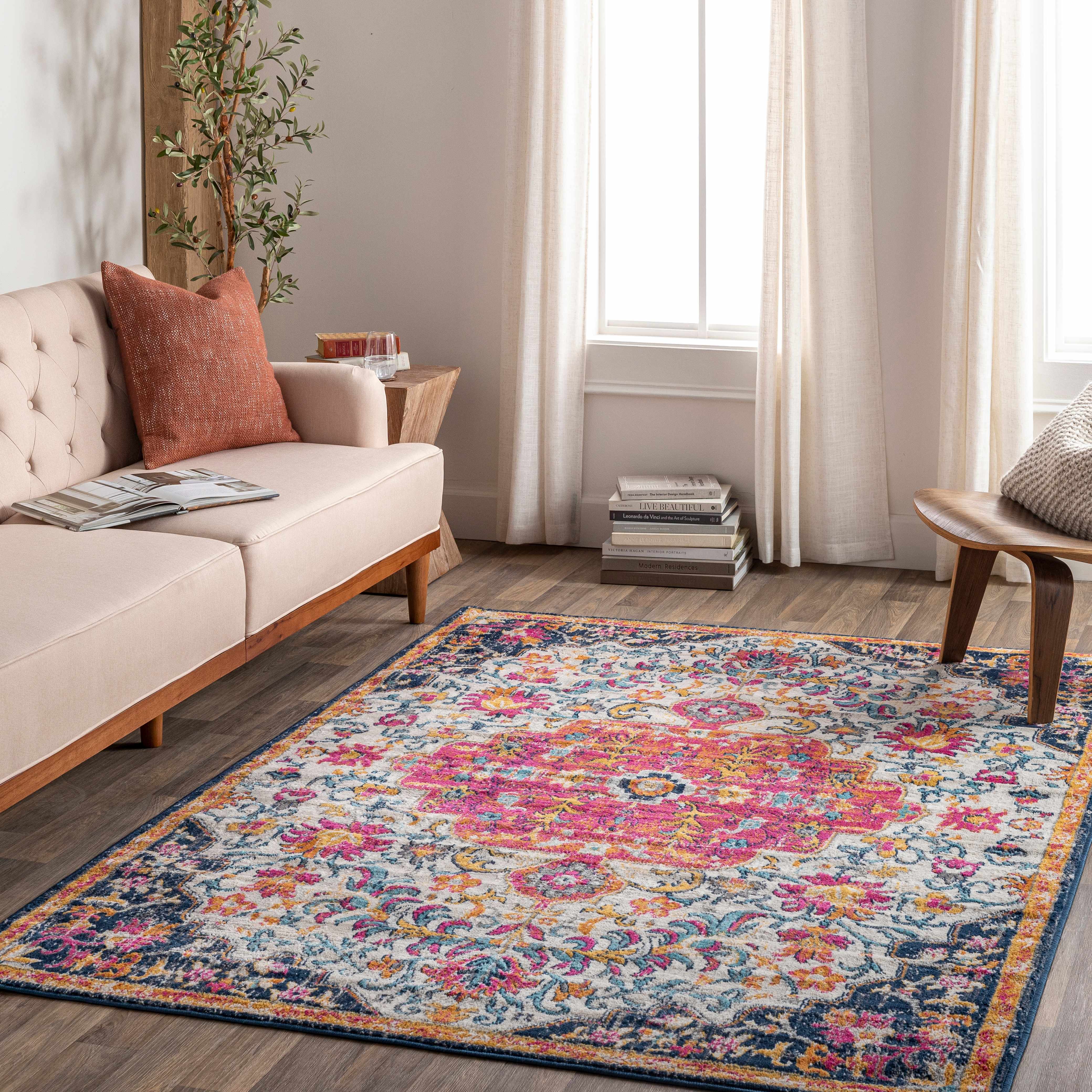 Kialla Magenta & Burnt Orange Area Rug - Image 3