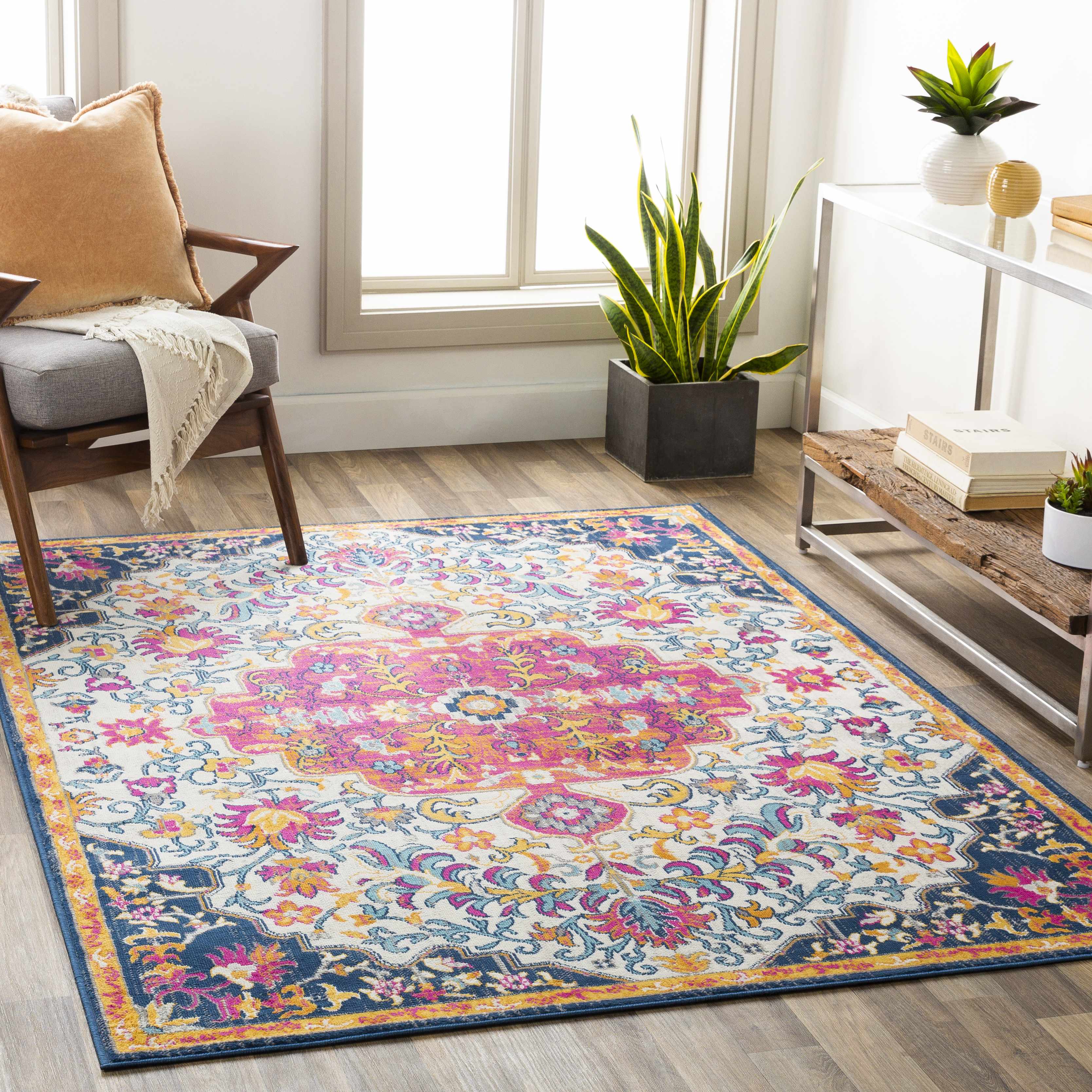 Kialla Magenta & Burnt Orange Area Rug - Image 8