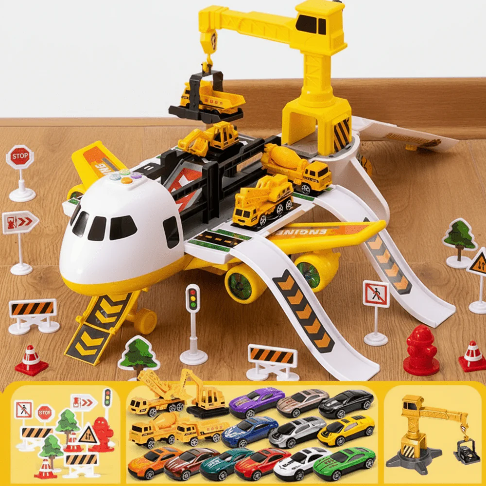 Kids Airplane Toy Play Set with Vehicles Airport Role Play Toys 3+ - Image 6