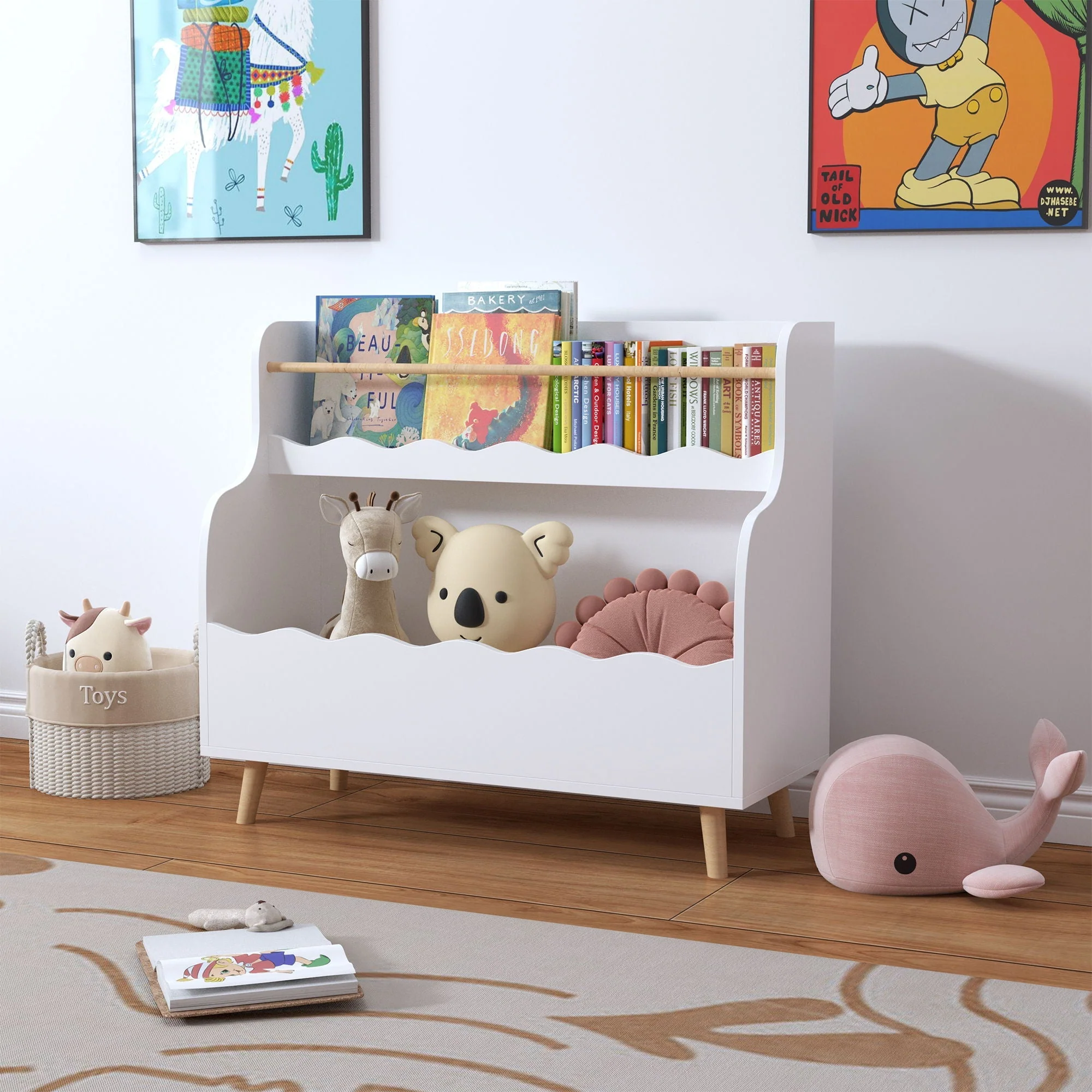 Kids Bookcase, Children Book Organizer Toy Storage Cabinet - White - Image 2