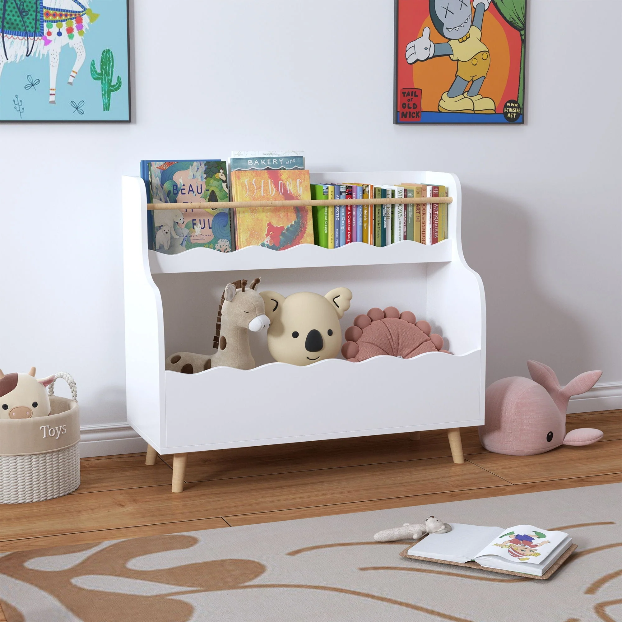 Kids Bookcase, Children Book Organizer Toy Storage Cabinet - White - Image 3