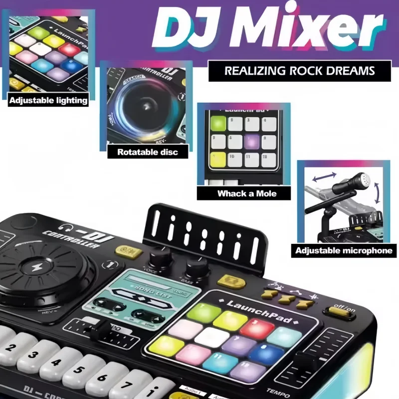 Kids DJ Mixer Controller Toy with Microphone Electronic Music Play Set - Image 3