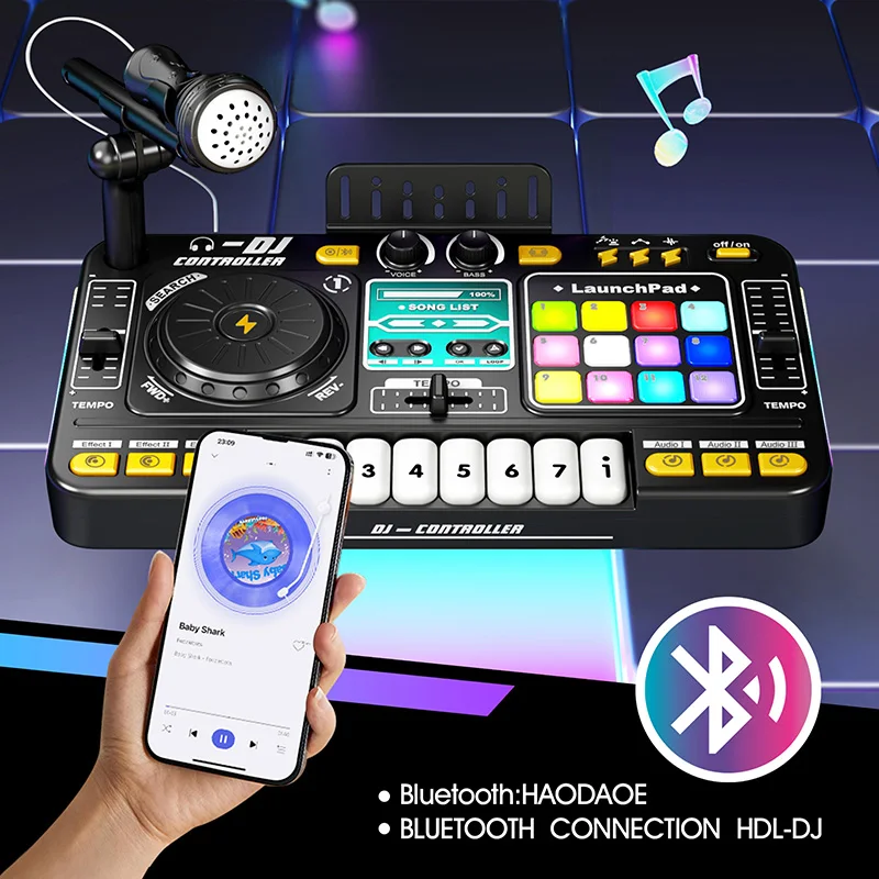 Kids DJ Mixer Controller Toy with Microphone Electronic Music Play Set - Image 4