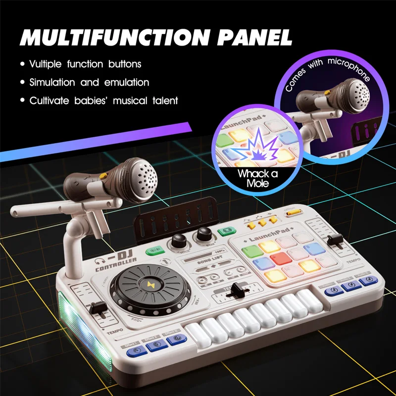 Kids DJ Mixer Music Toy with Microphone Educational Musical Playset - Image 2