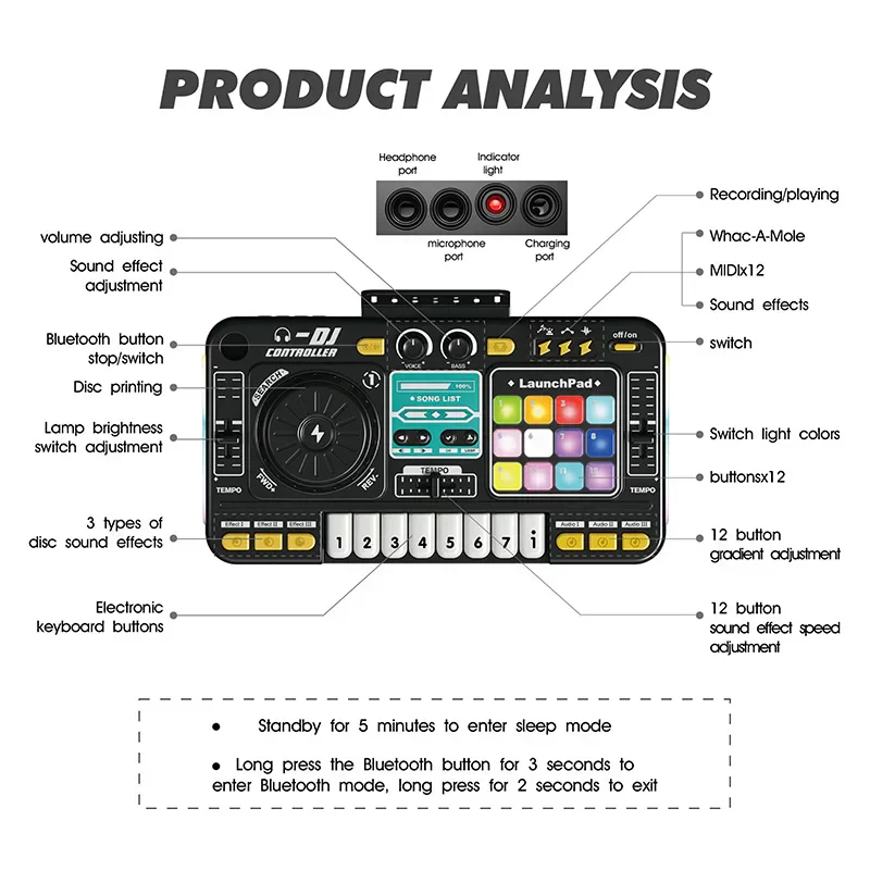 Kids DJ Mixer Music Toy with Microphone Educational Musical Playset - Image 5