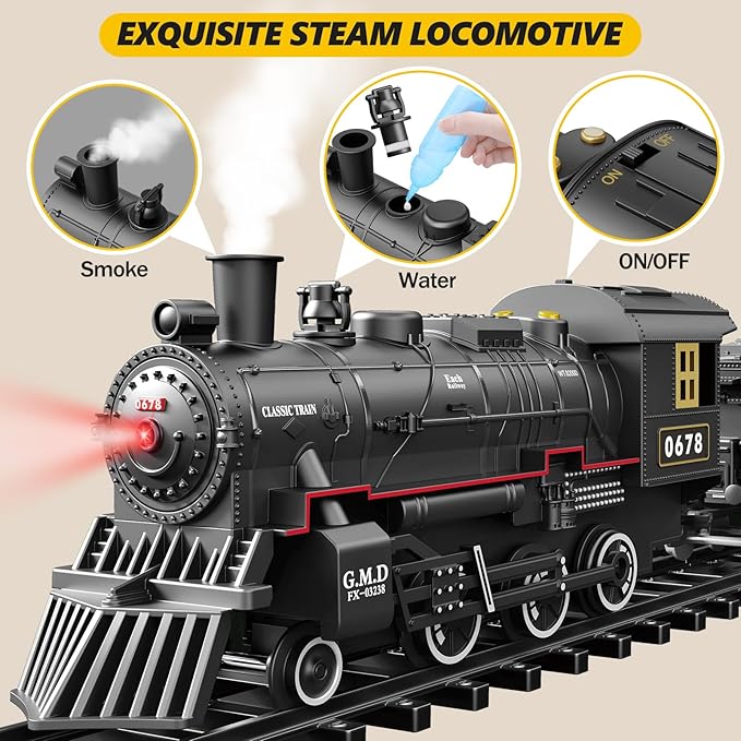 Kids Electric Train Set with Steam Smoke Lights Sounds Battery Powered - Image 2