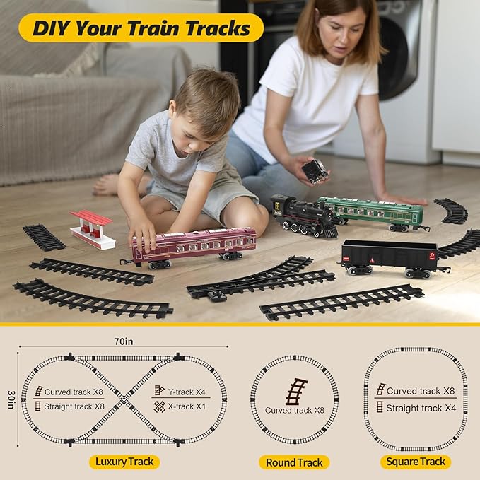 Kids Electric Train Set with Steam Smoke Lights Sounds Battery Powered - Image 4