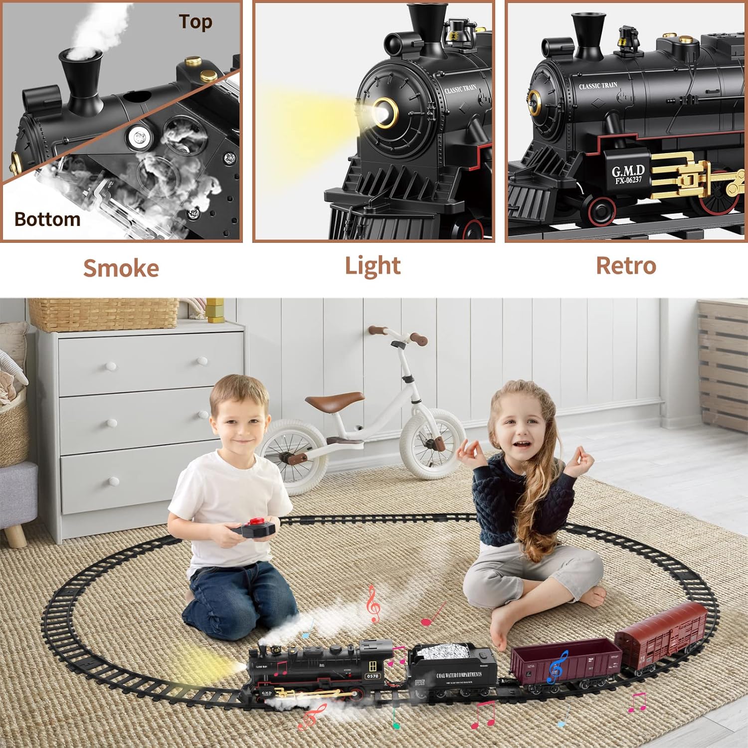 Kids Electric Train Set with Steam Smoke Lights Sounds Battery Powered - Image 5