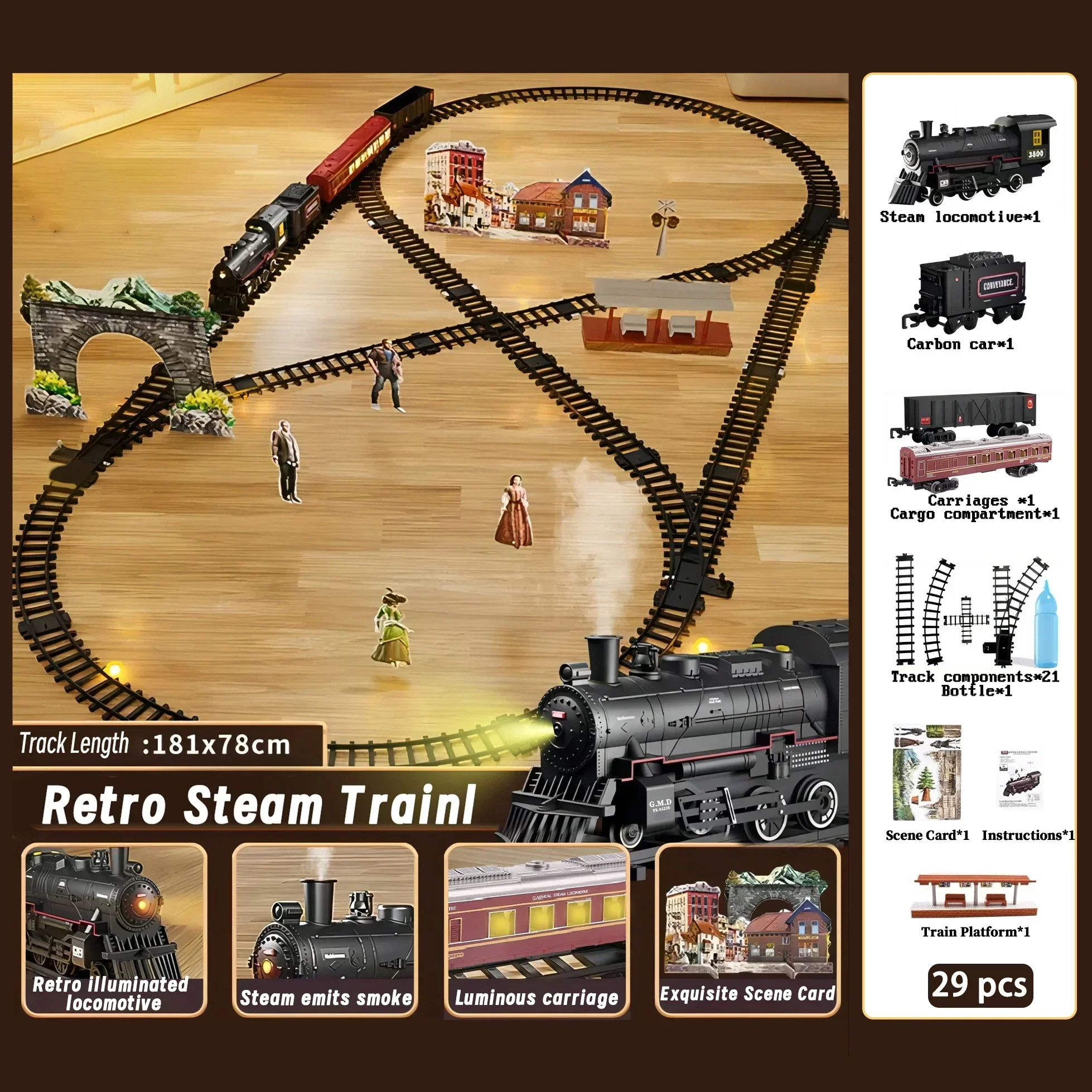 Kids Electric Train Set with Steam Smoke Lights Sounds Battery Powered - Image 6