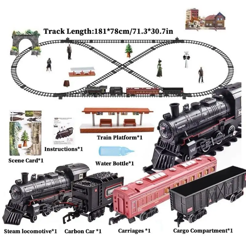 Kids Electric Train Set with Steam Smoke Lights Sounds Battery Powered - Image 9