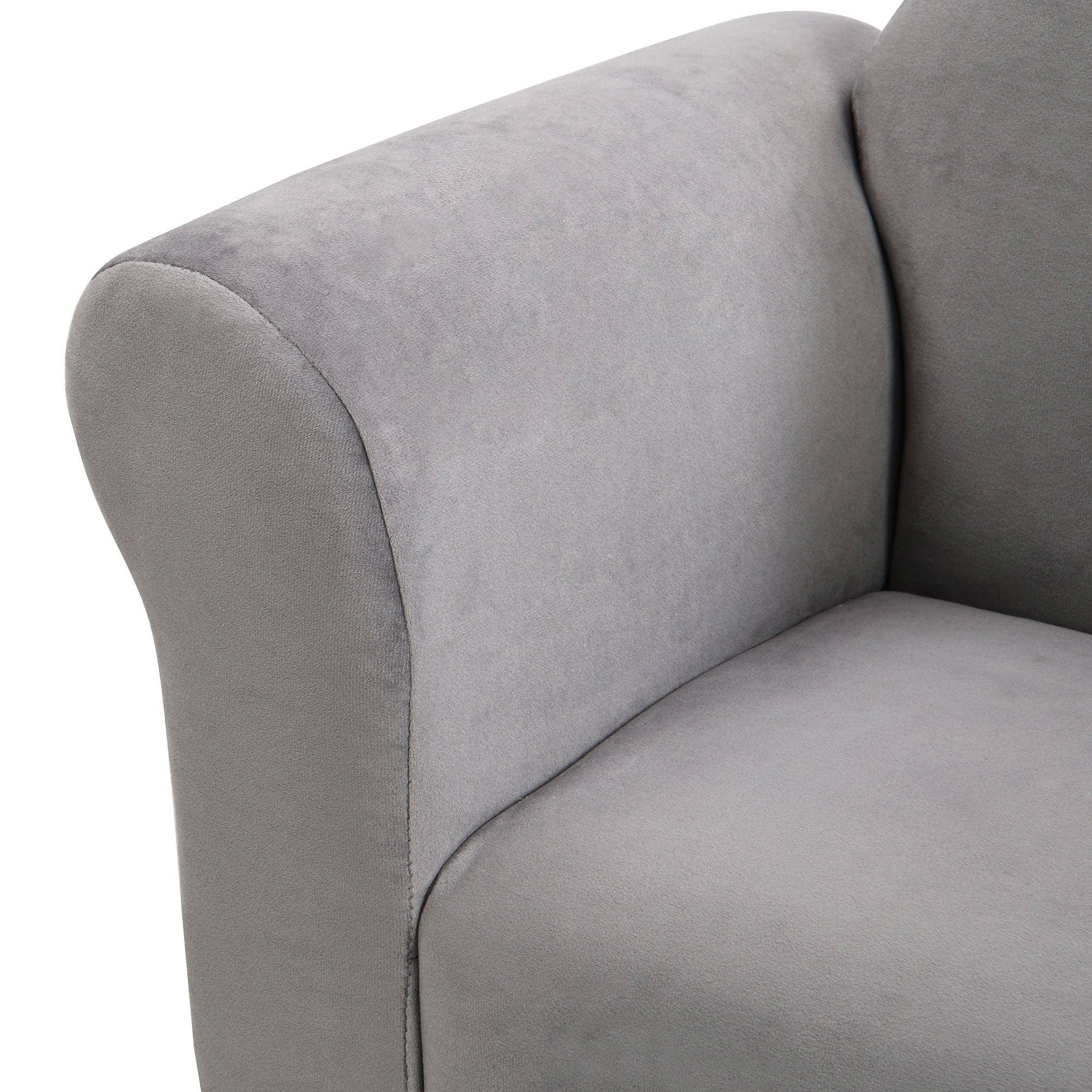 Kids Gray Velvet Upholstered Chair with Ottoman - Image 11