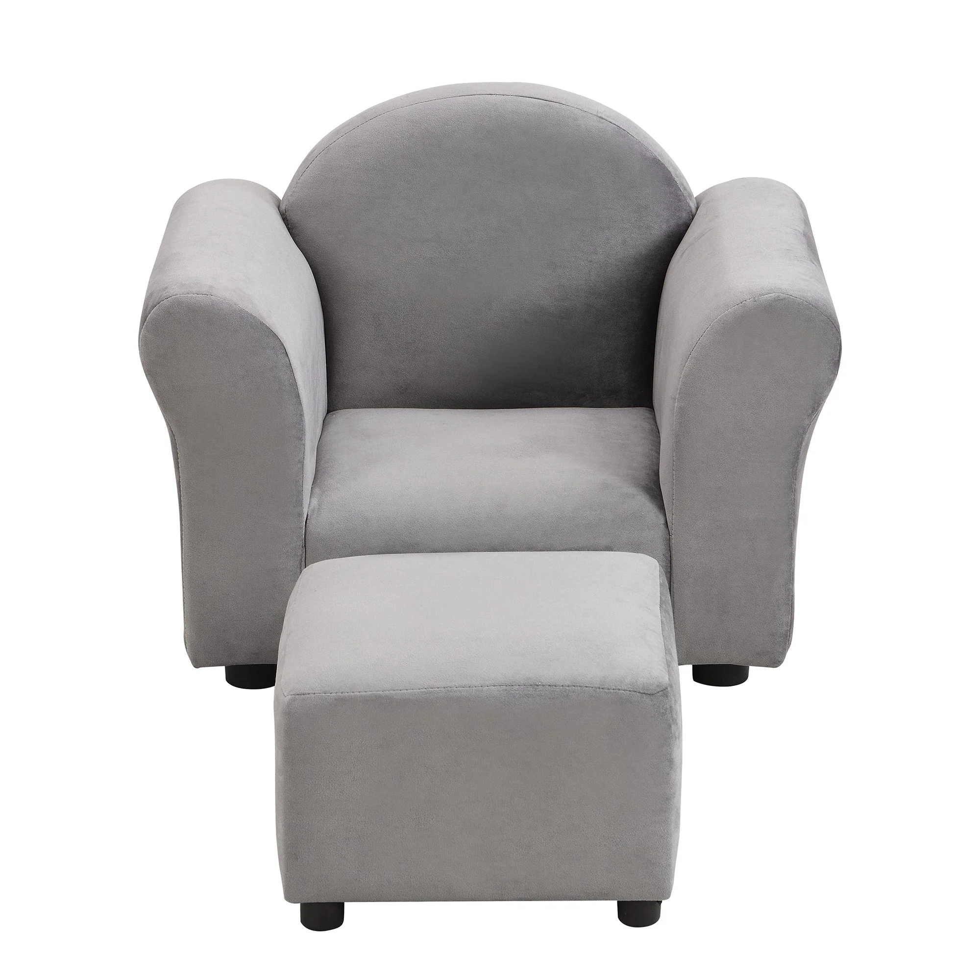 Kids Gray Velvet Upholstered Chair with Ottoman - Image 6