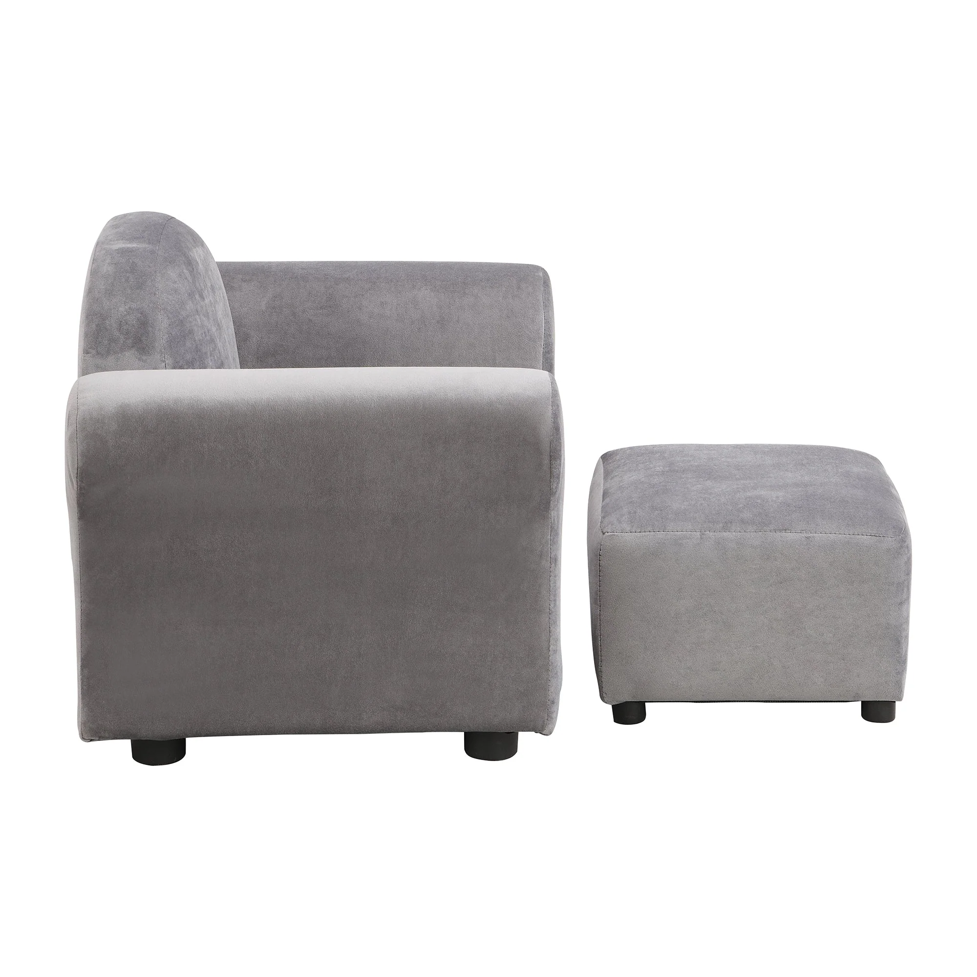 Kids Gray Velvet Upholstered Chair with Ottoman - Image 7