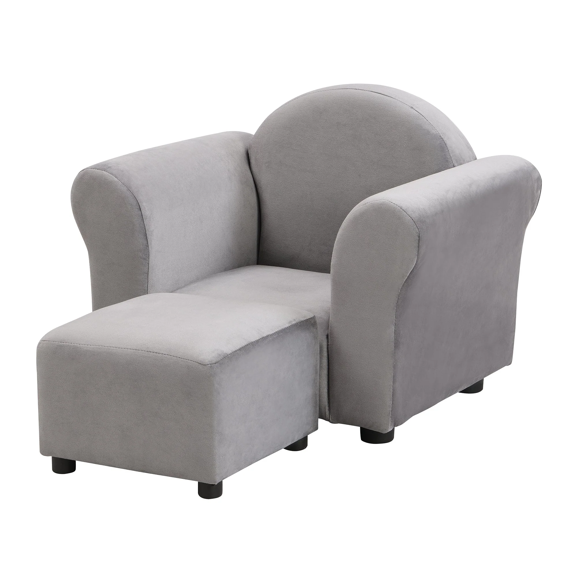 Kids Gray Velvet Upholstered Chair with Ottoman - Image 8