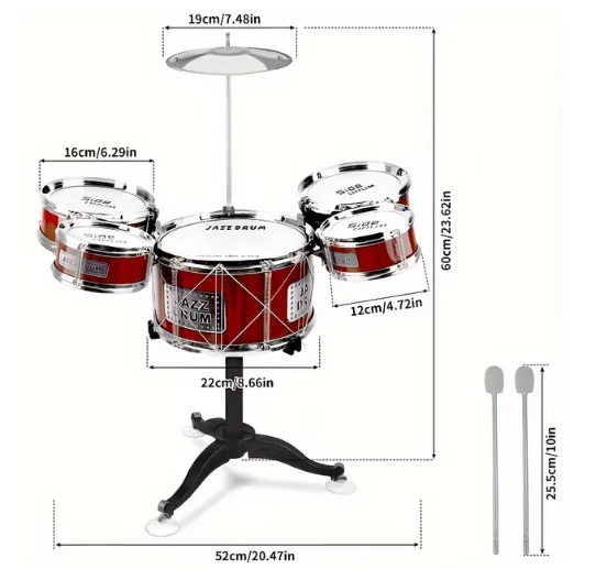Kids Jazz Drum Set 5 Drum Kit with Cymbal Beginner Musical Toy - Image 6