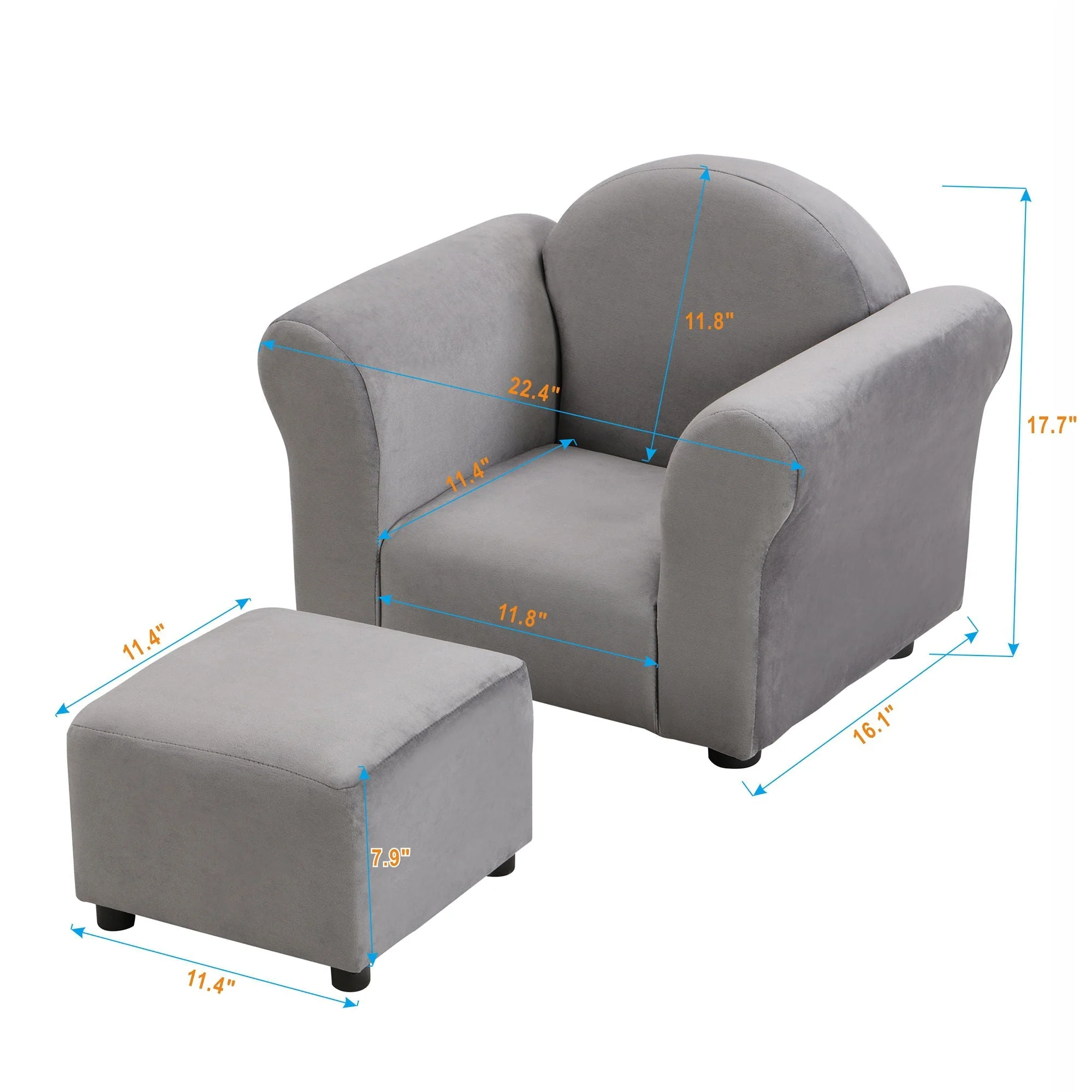 Kids Recliner Chair, Kids Upholstered Couch With Ottoman - Gray - Image 4