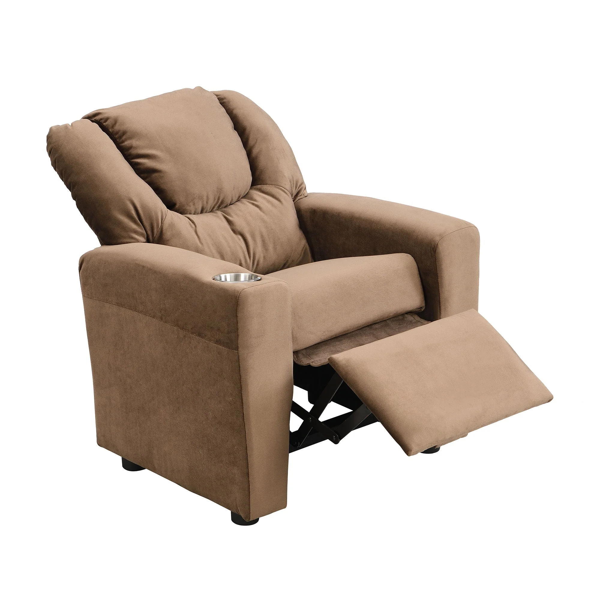 Kids Recliner Chair, Kids Upholstered Couch With Two Cup Holder, Footrest, Backrest, Toddlers Recliner With Headrest And Footrest - Black - Image 4