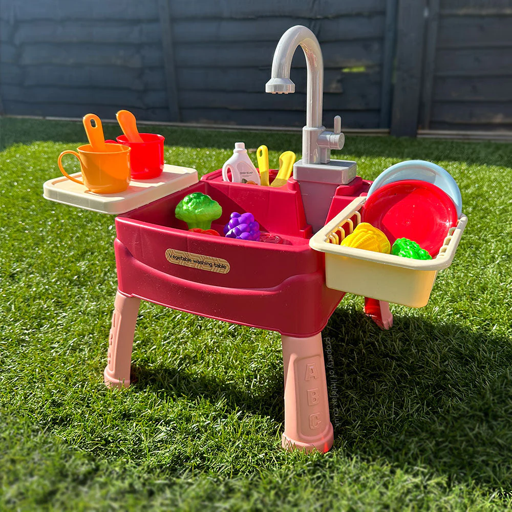 Kids Role Play Kitchen Sink Toy Set with Water Circulation & Accessories - Image 2