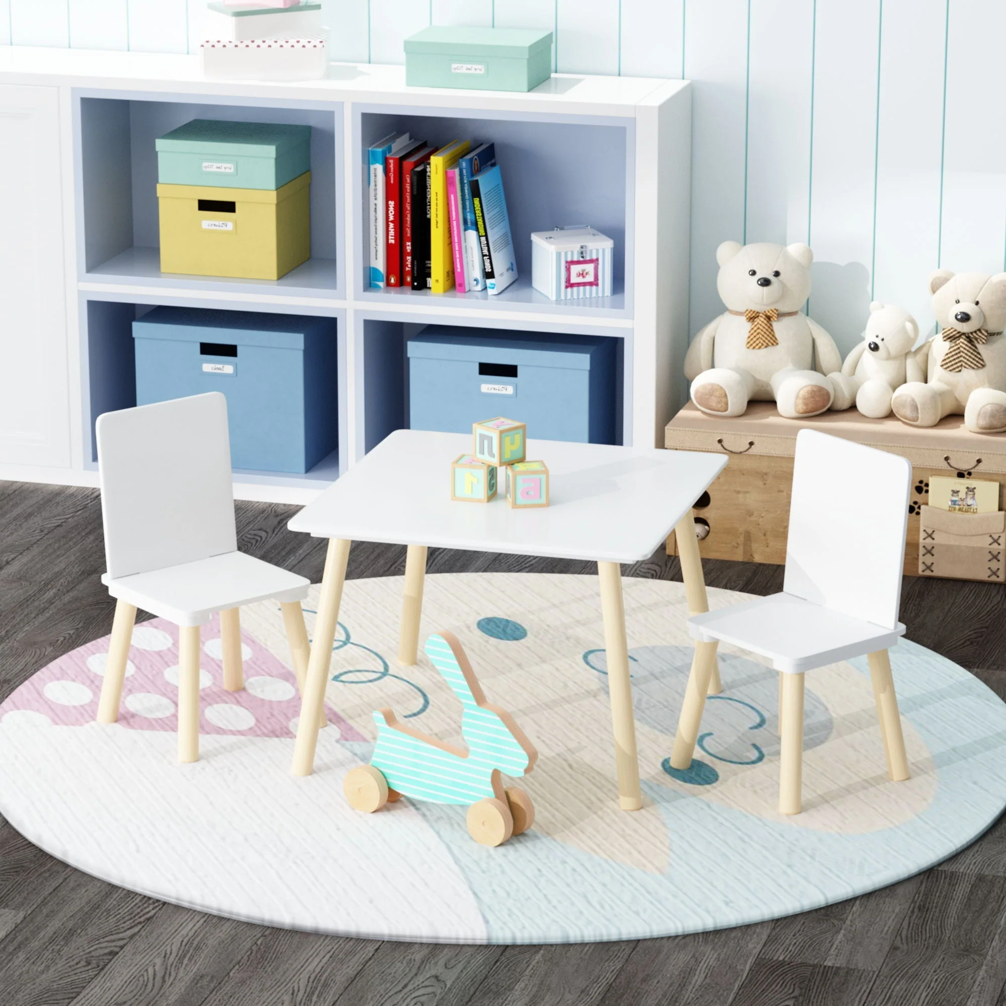 Kids Table And 2 Chairs Set, 3 Piece Toddler Activity Play - White - Image 2