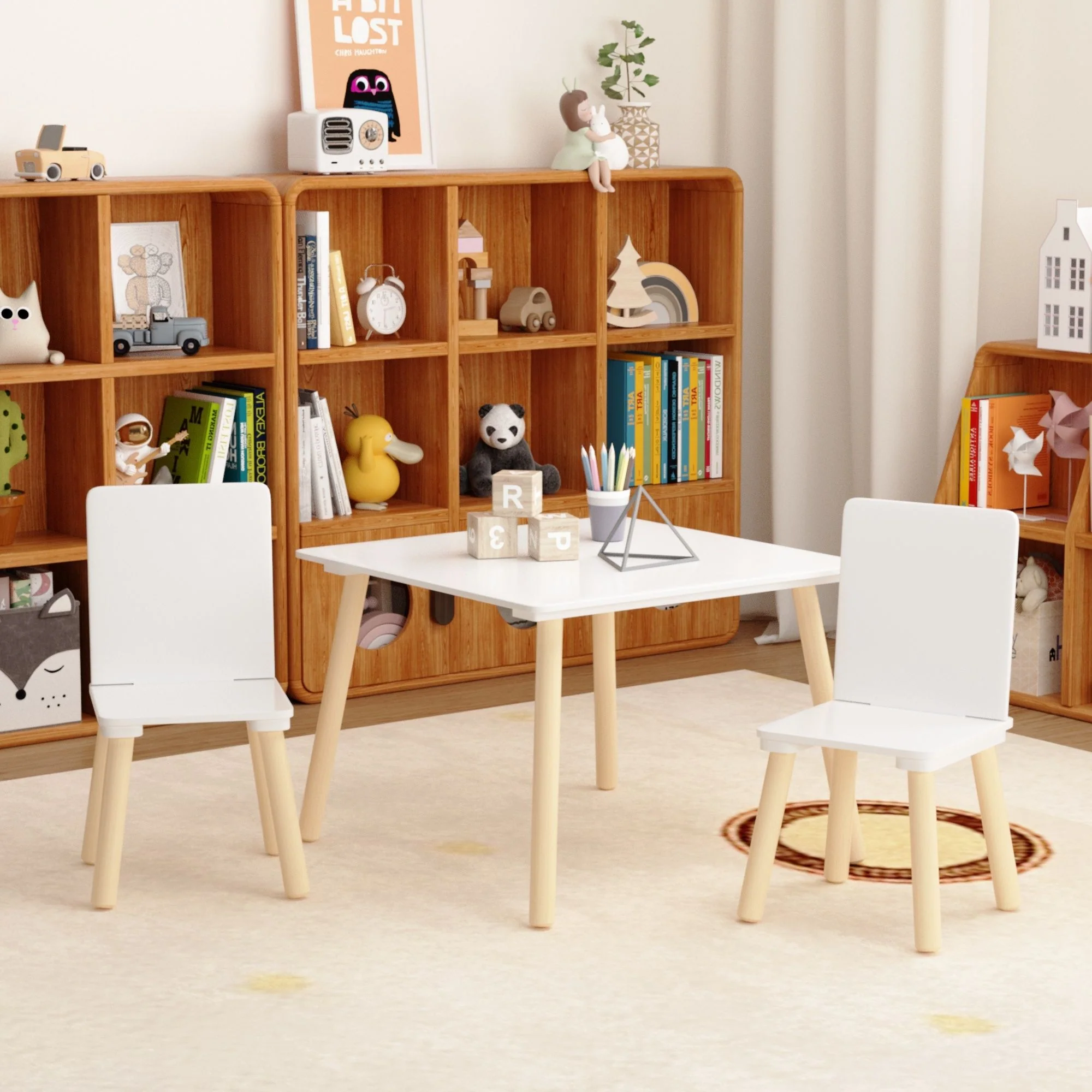 Kids Table And 2 Chairs Set, 3 Piece Toddler Activity Play - White - Image 3