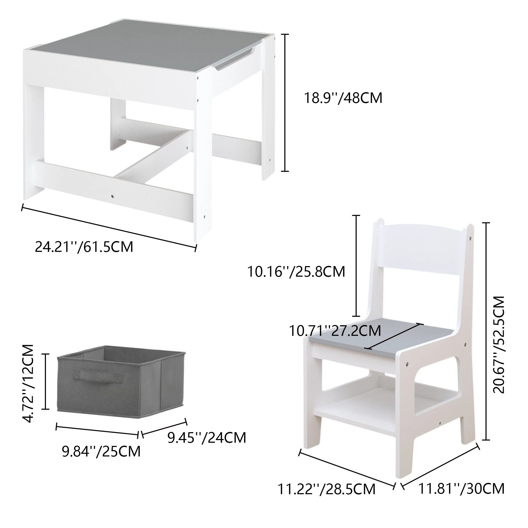 Kids Table And Chair Set, 3 In 1 Activity Table With Storage Drawer For Toddlers Drawing, Reading, Crafts, 2 In 1 Detachable Top - White - Image 3