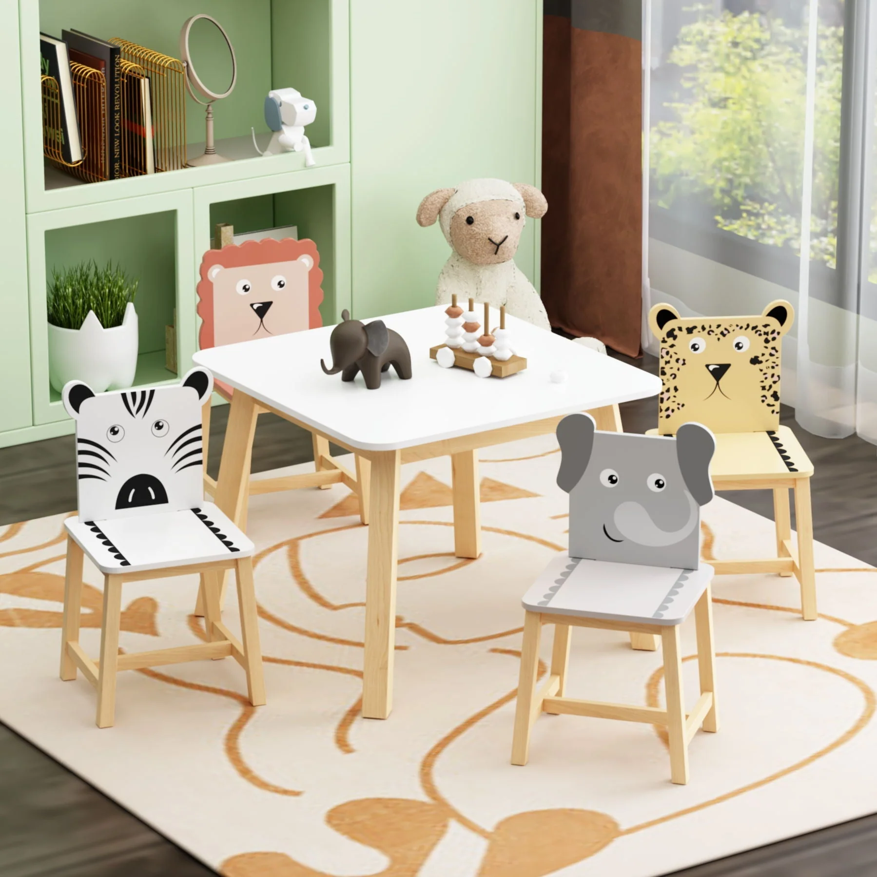 Kids Table And Chair Set With Cartoon Animals Design - White - Image 2