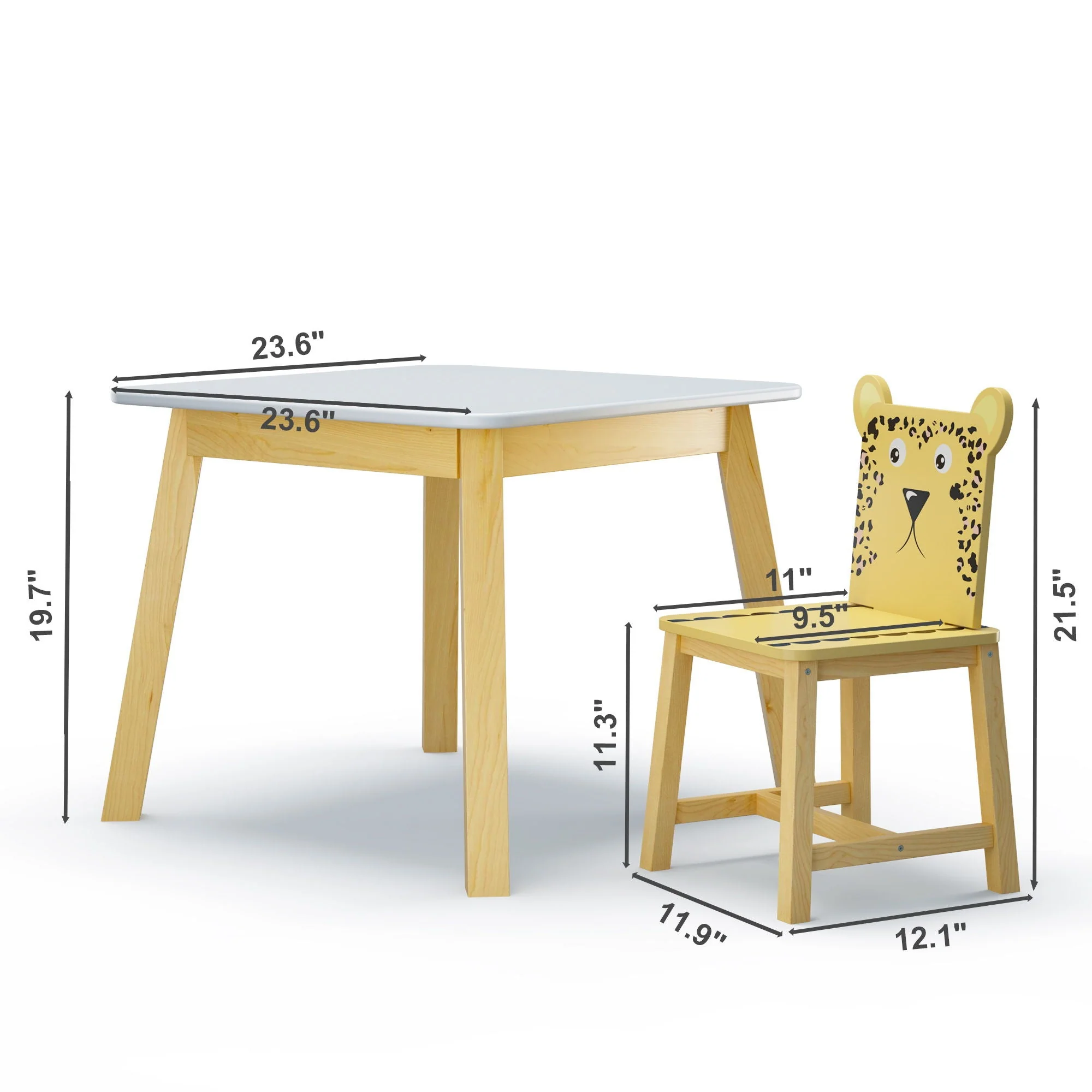 Kids Table And Chair Set With Cartoon Animals Design - White - Image 3
