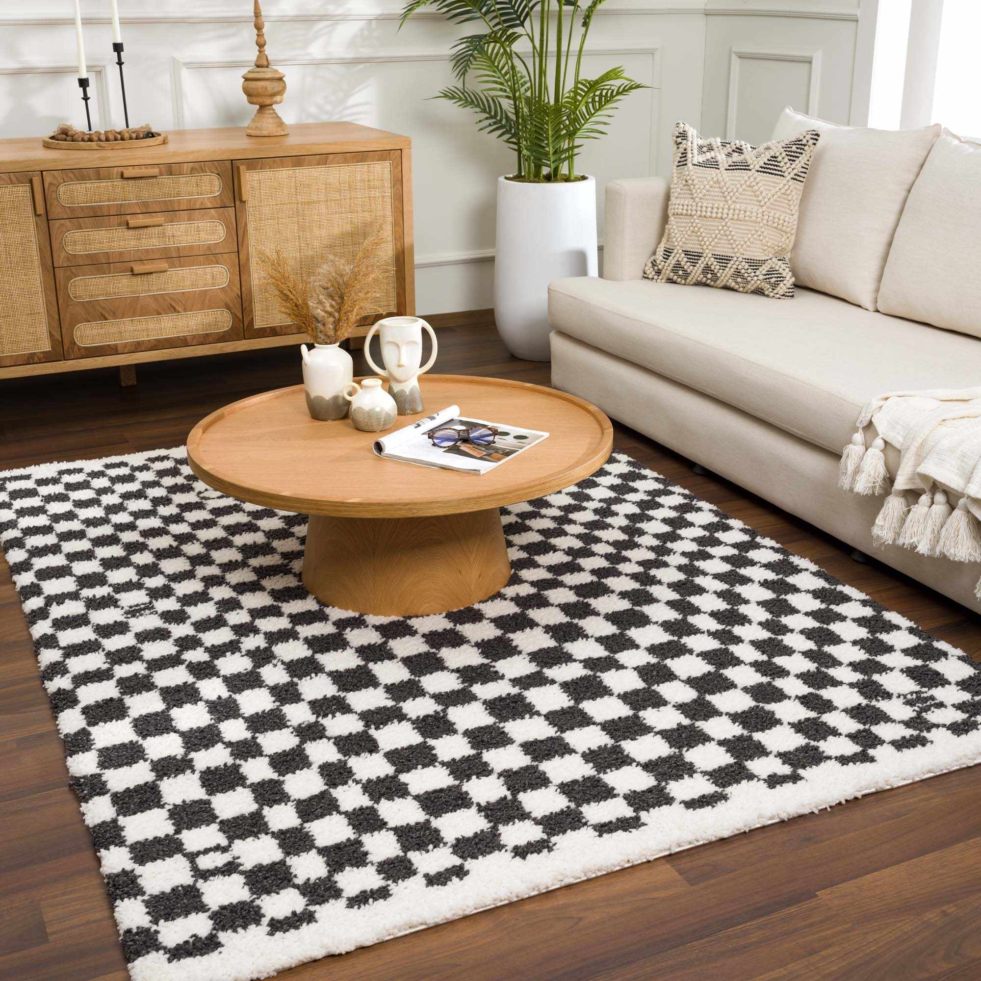 Kieu Black & White Checkered Shag Rug - Image 12