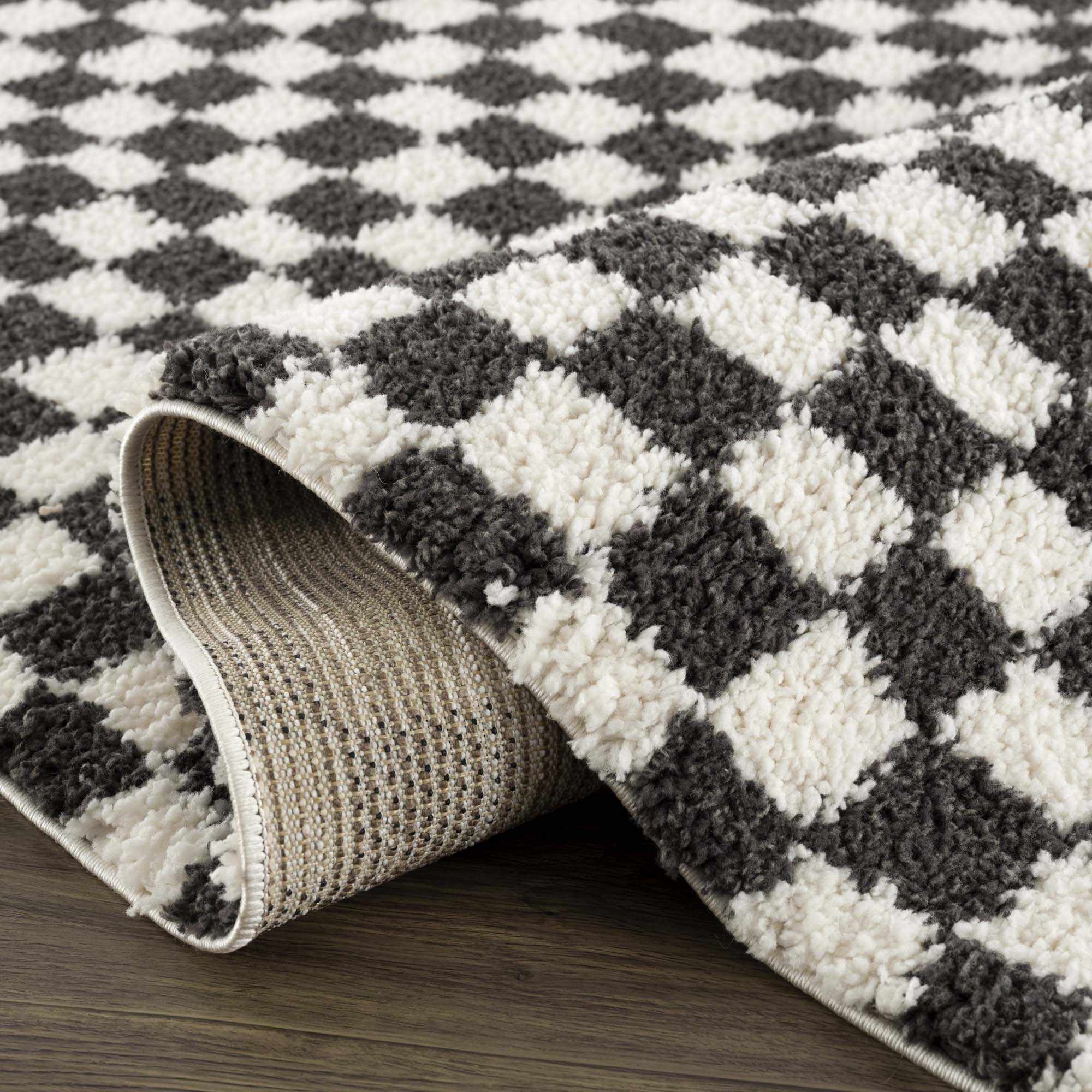 Kieu Black & White Checkered Shag Rug - Image 14
