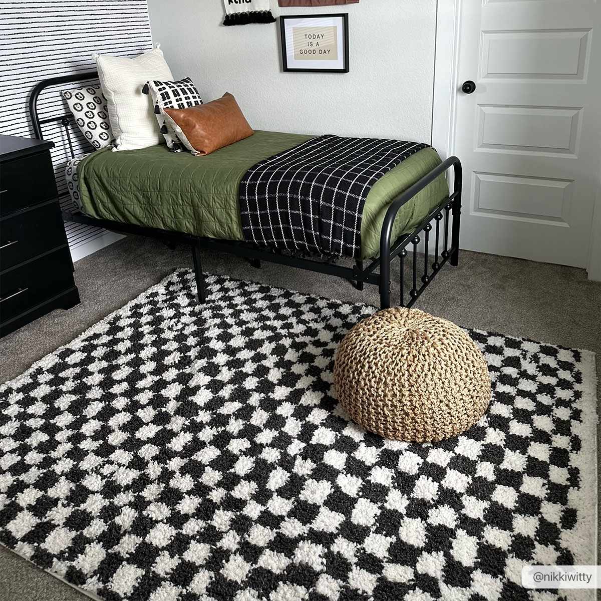 Kieu Black & White Checkered Shag Rug - Image 2