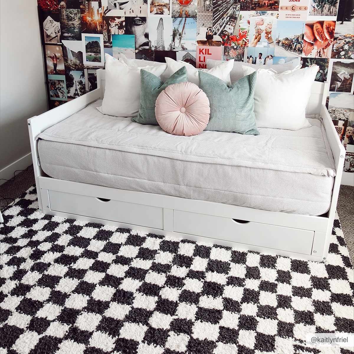 Kieu Black & White Checkered Shag Rug - Image 3