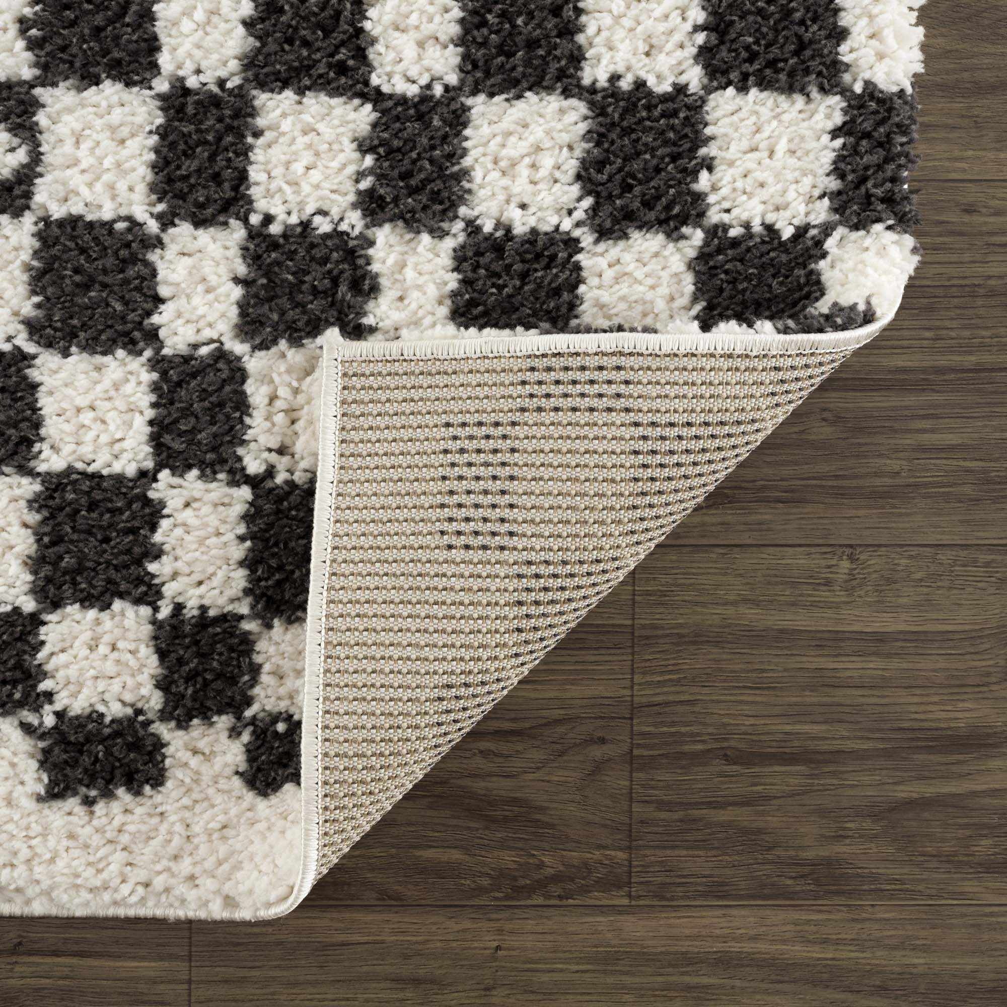 Kieu Black & White Checkered Shag Rug - Image 4