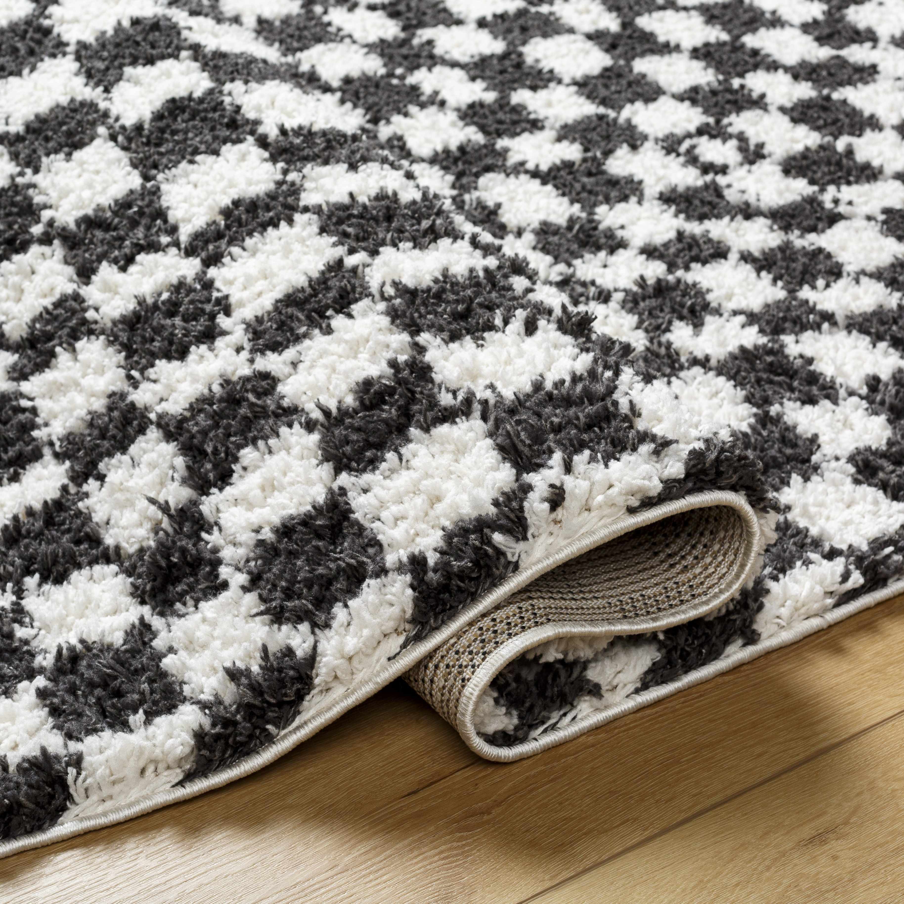 Kieu Black & White Checkered Shag Rug - Image 5