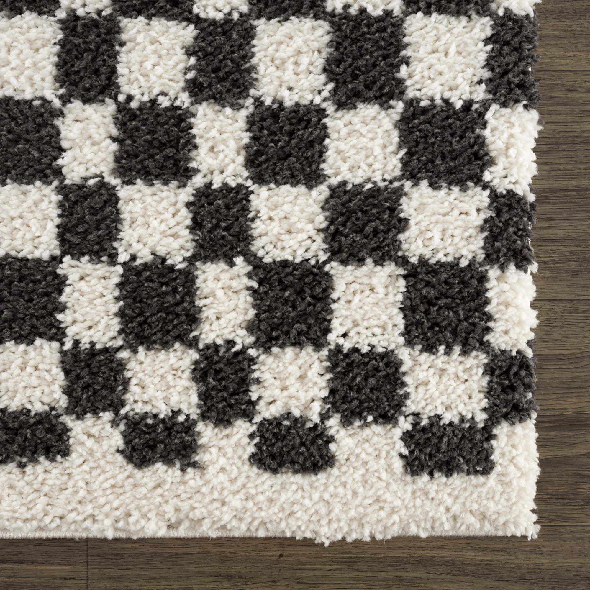 Kieu Black & White Checkered Shag Rug - Image 7