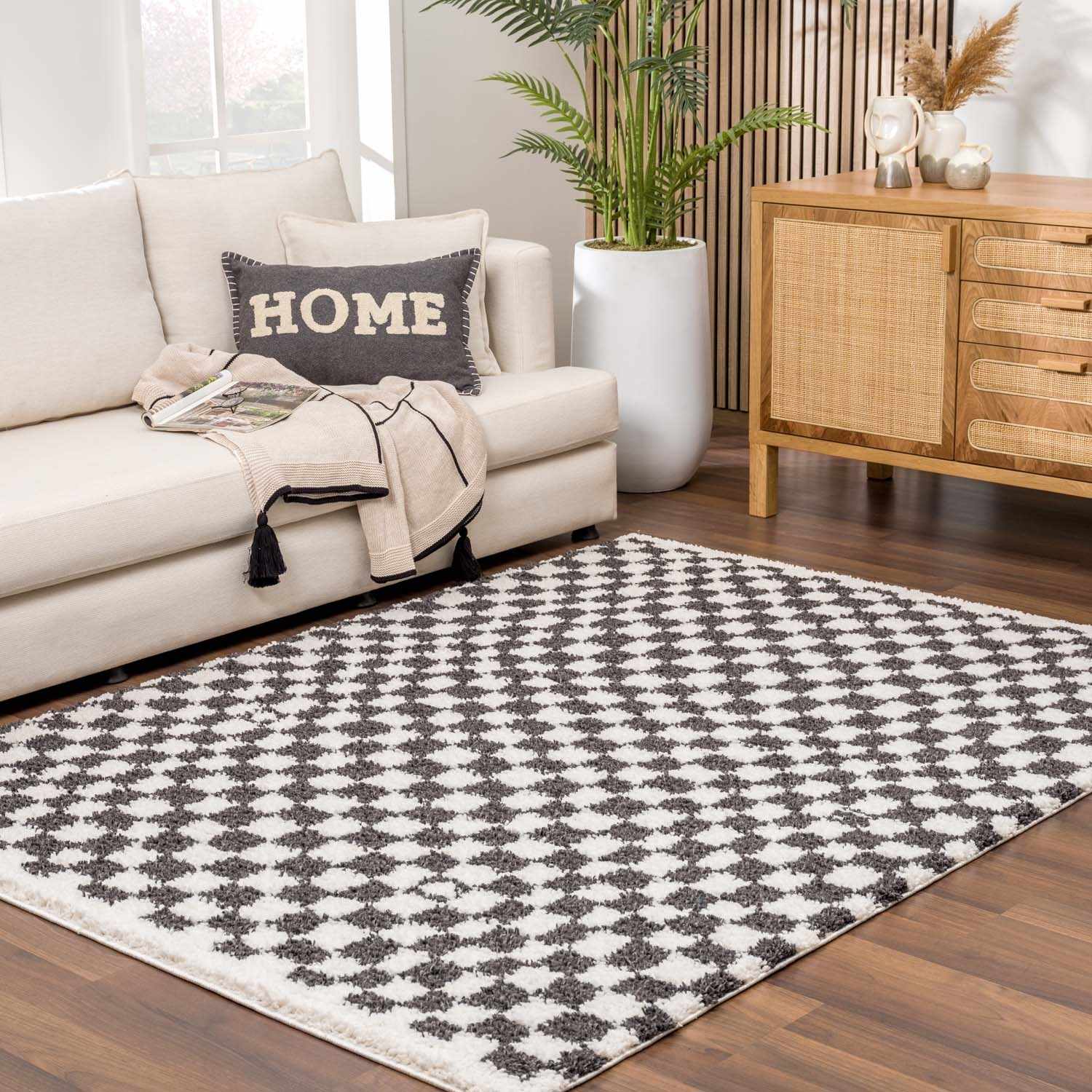 Kieu Black & White Checkered Shag Rug - Image 8
