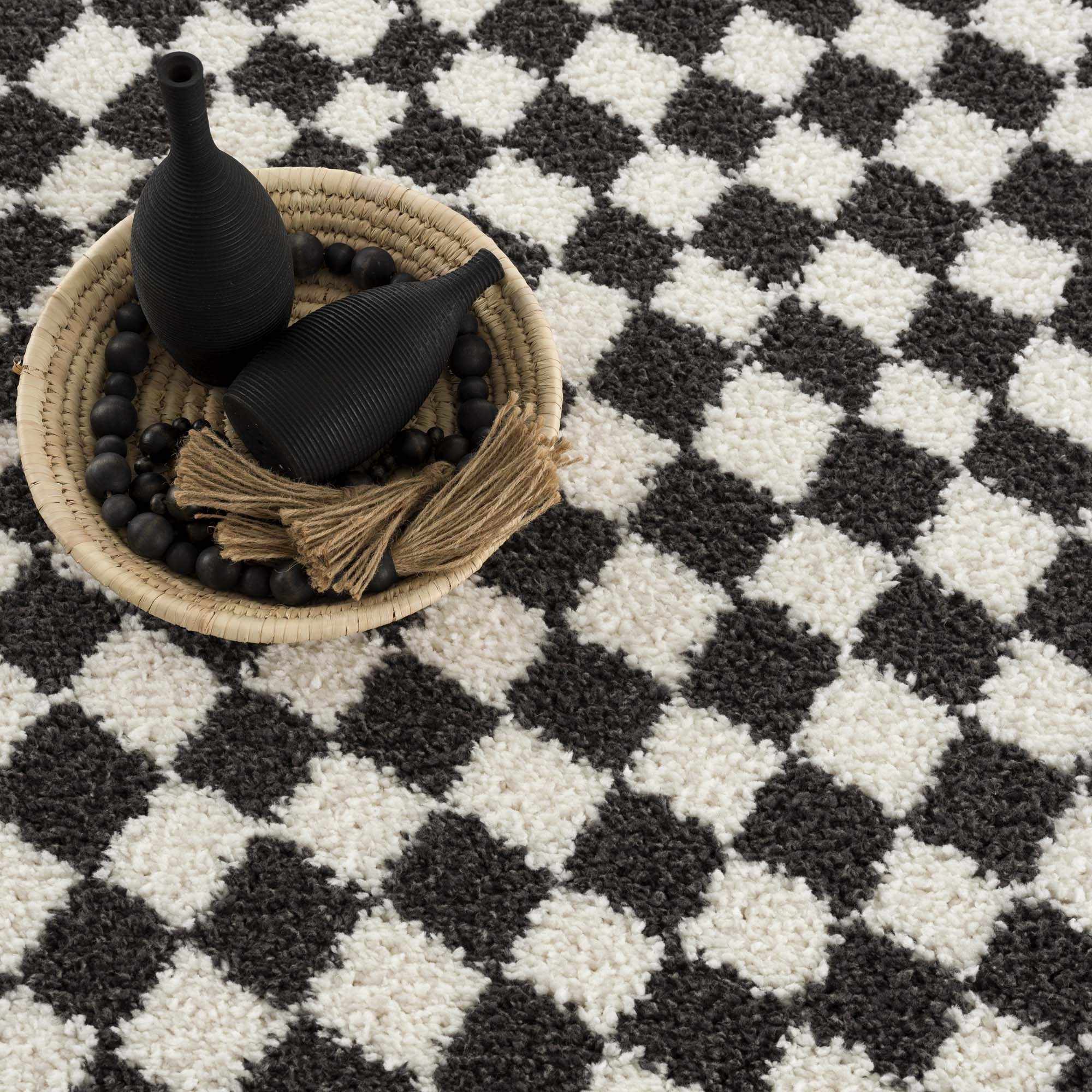 Kieu Black & White Checkered Shag Rug - Image 9