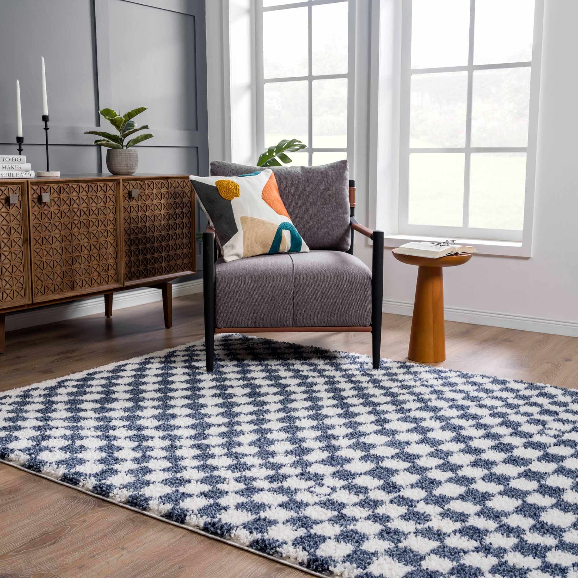 Kieu Blue & White Checkered Area Rug - Image 11