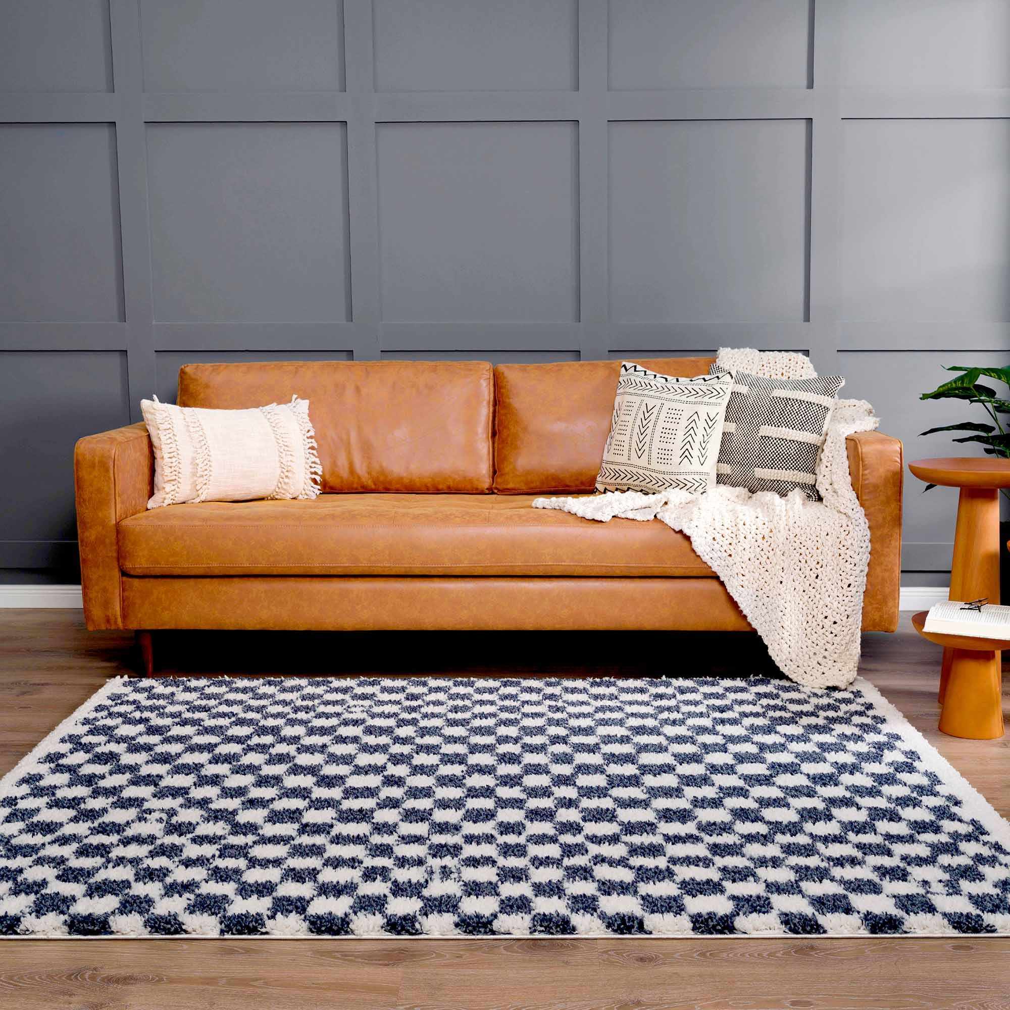 Kieu Blue & White Checkered Area Rug - Image 3