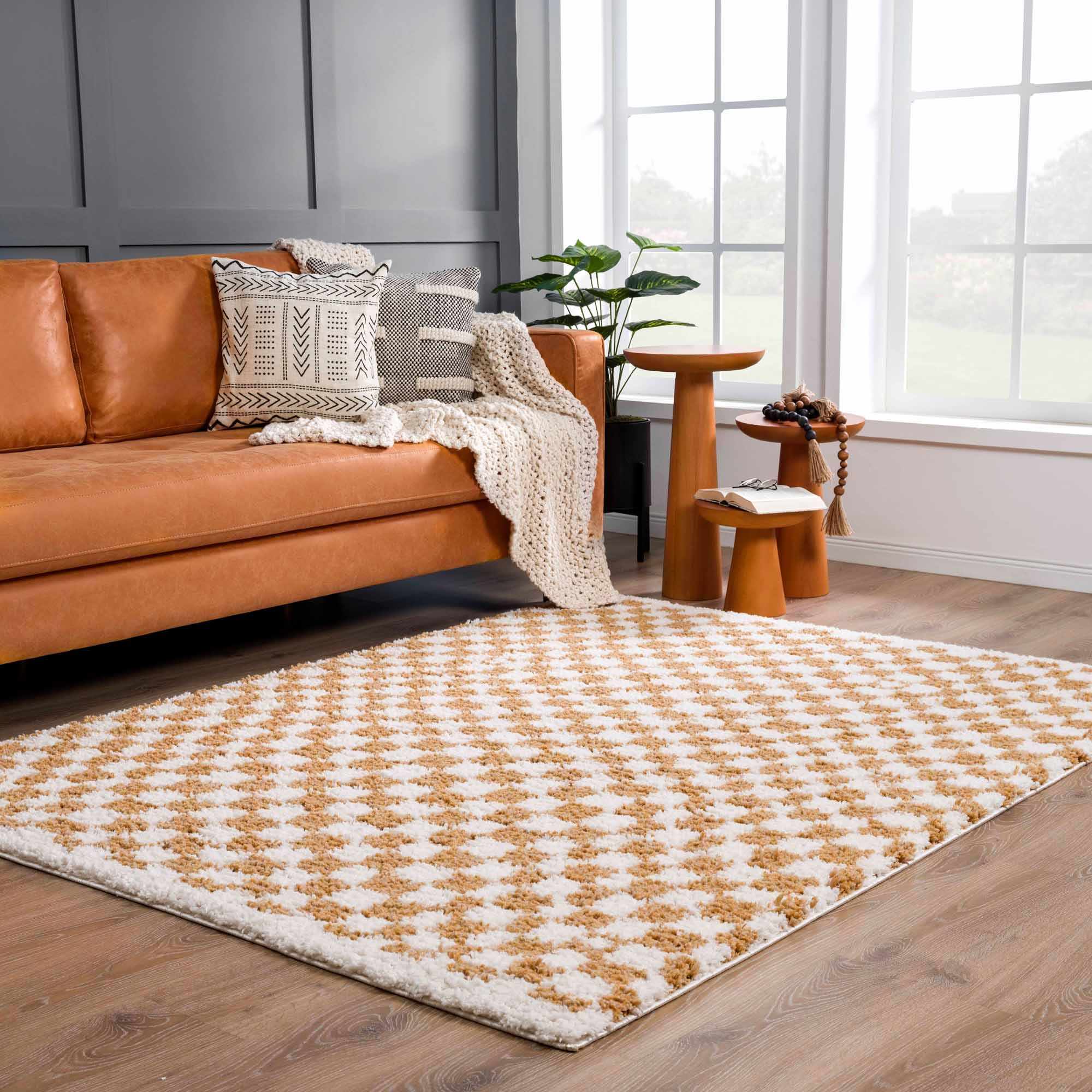 Kieu Mustard & Ivory Checkered Area Rug - Image 11