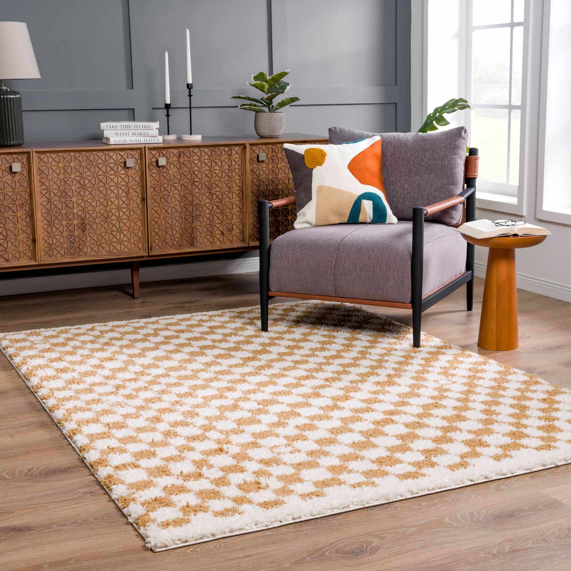 Kieu Mustard & Ivory Checkered Area Rug - Image 21