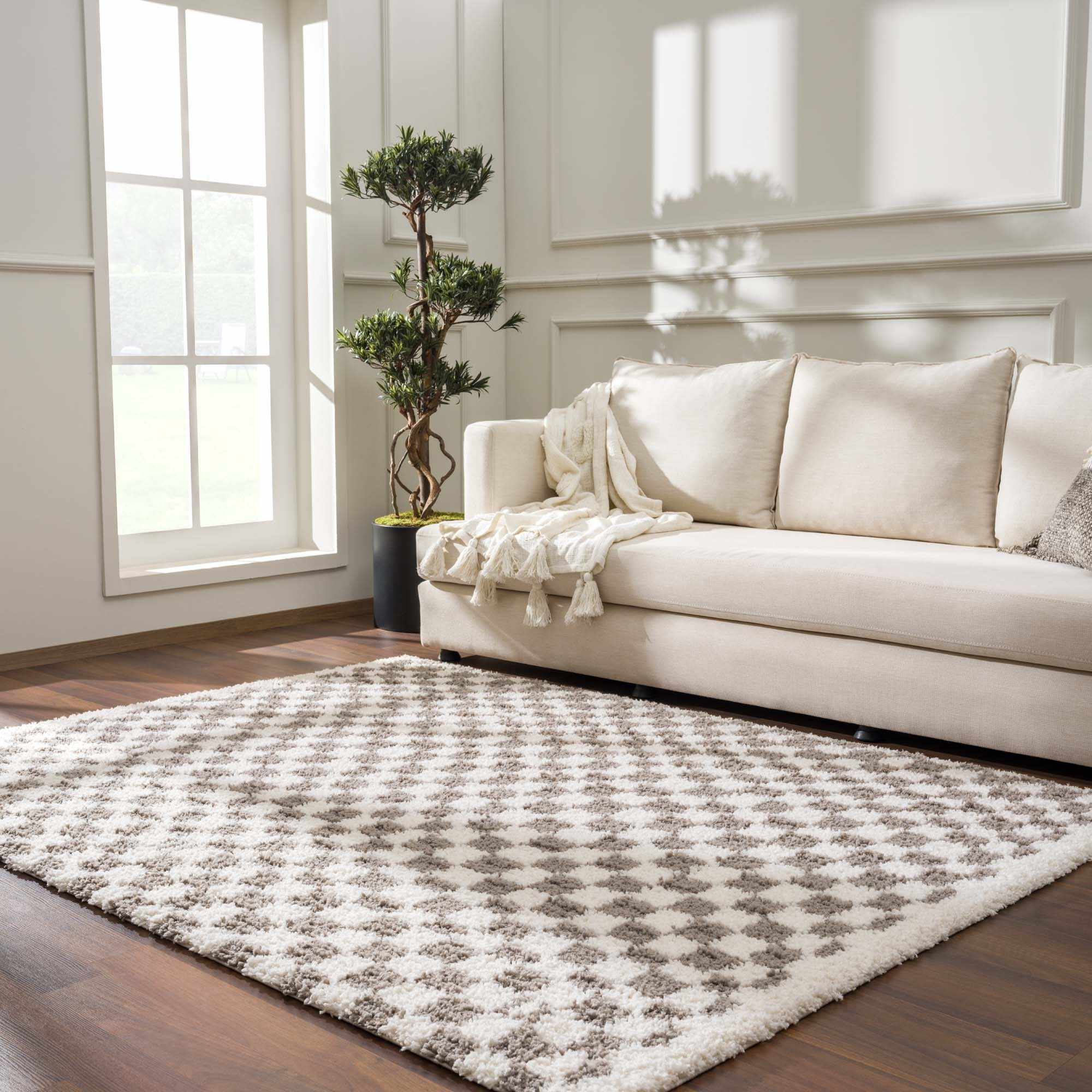 Kieu Taupe Checkered Plush Rug - Image 2