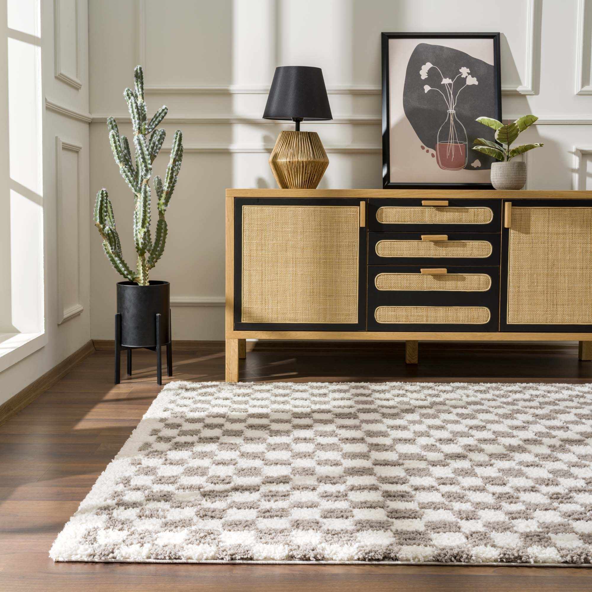 Kieu Taupe Checkered Plush Rug - Image 3