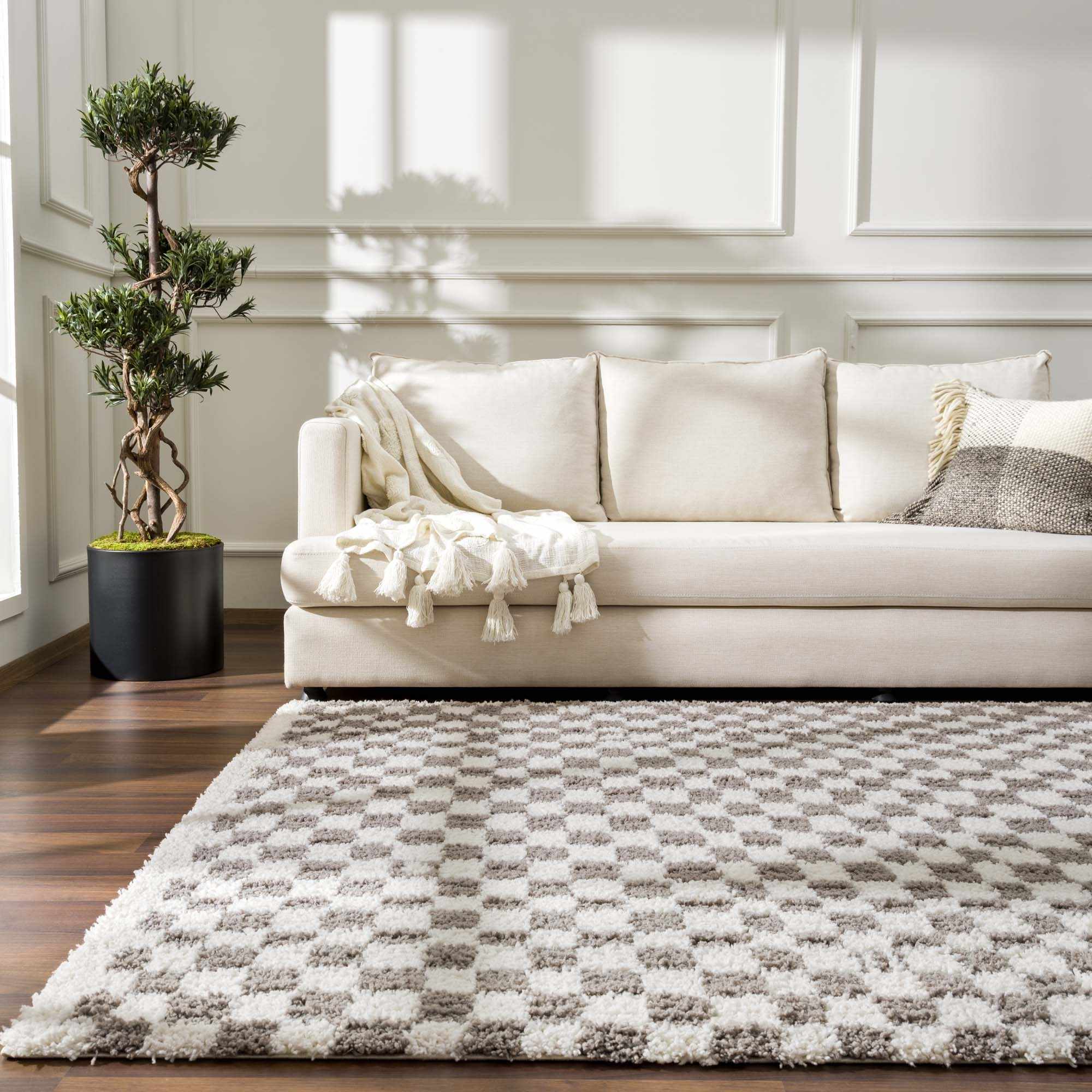 Kieu Taupe Checkered Plush Rug - Image 9