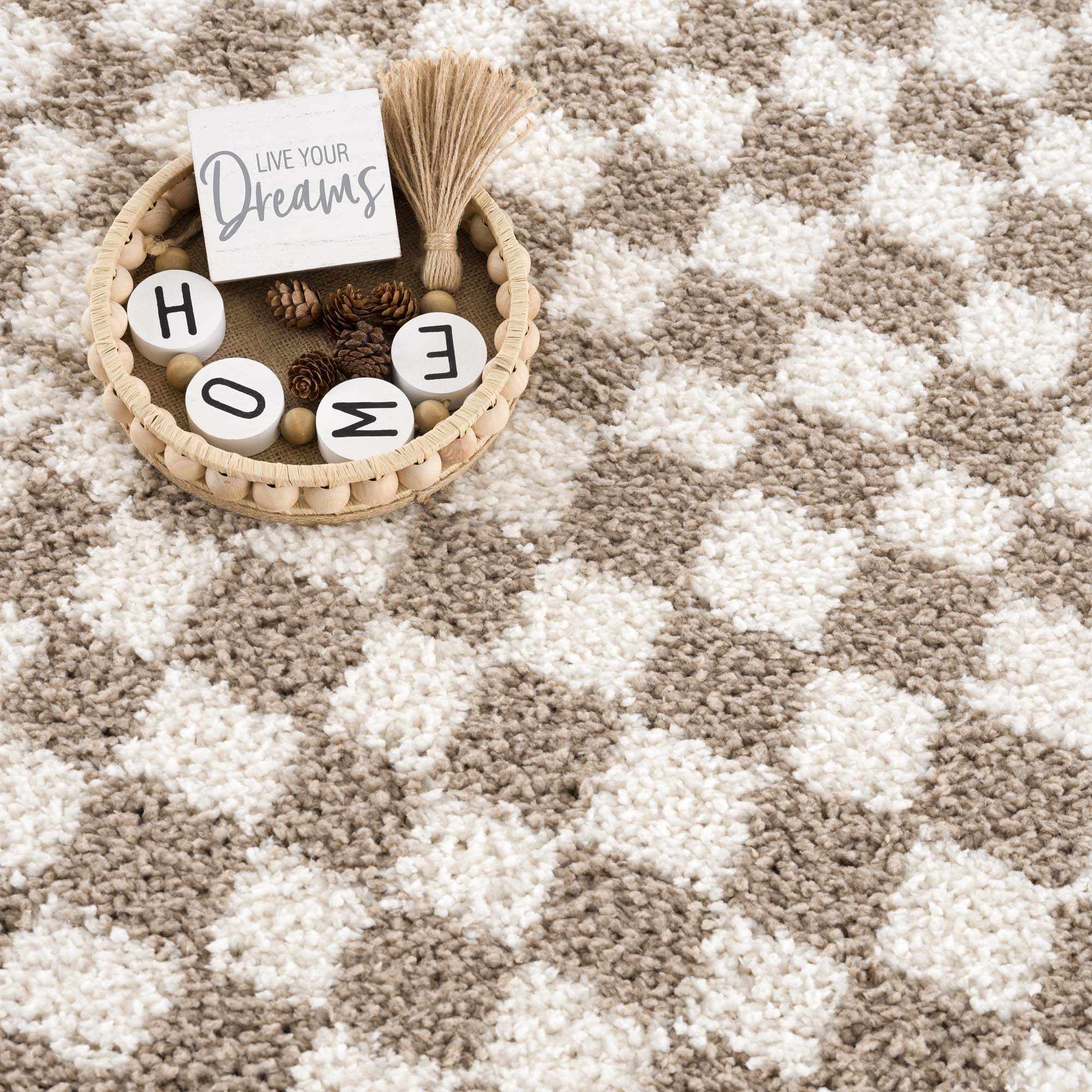 Kieu Taupe Checkered Shag Rug - Image 10