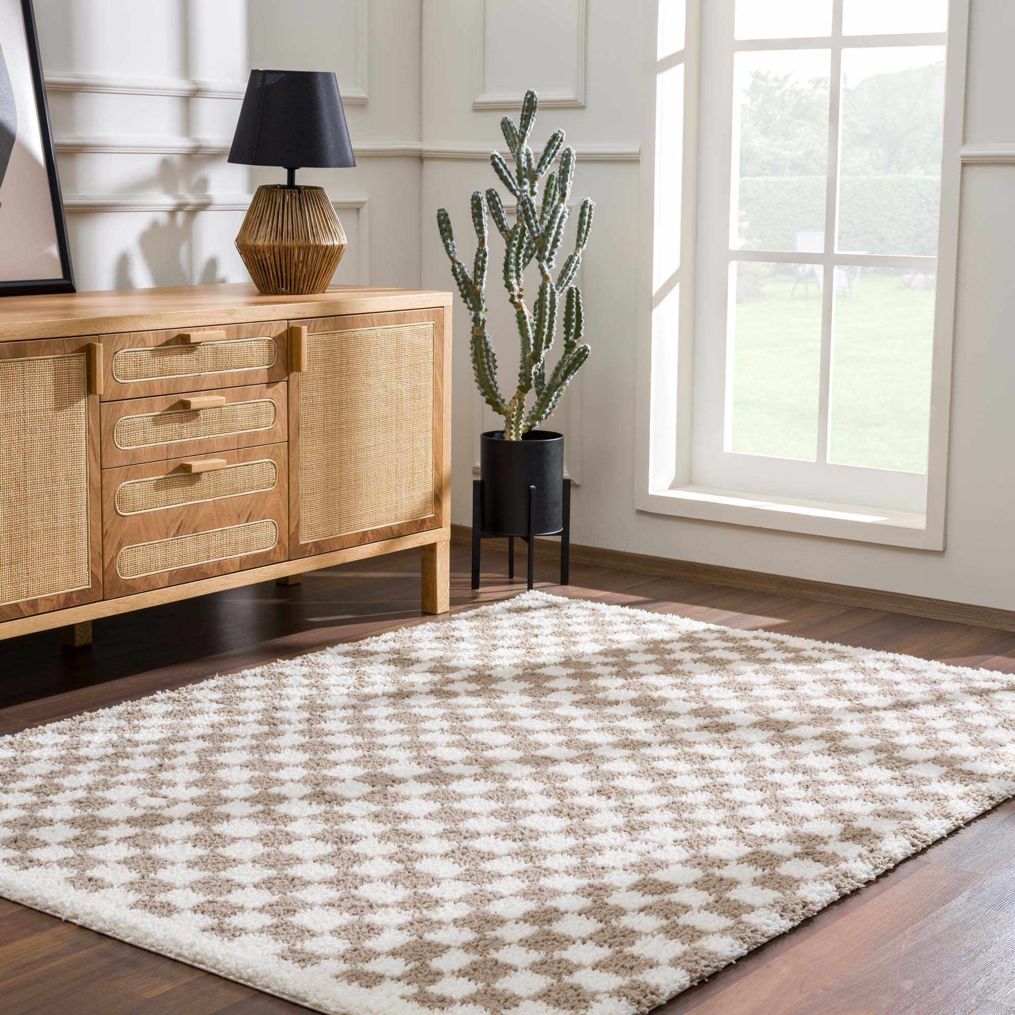 Kieu Taupe Checkered Shag Rug - Image 12