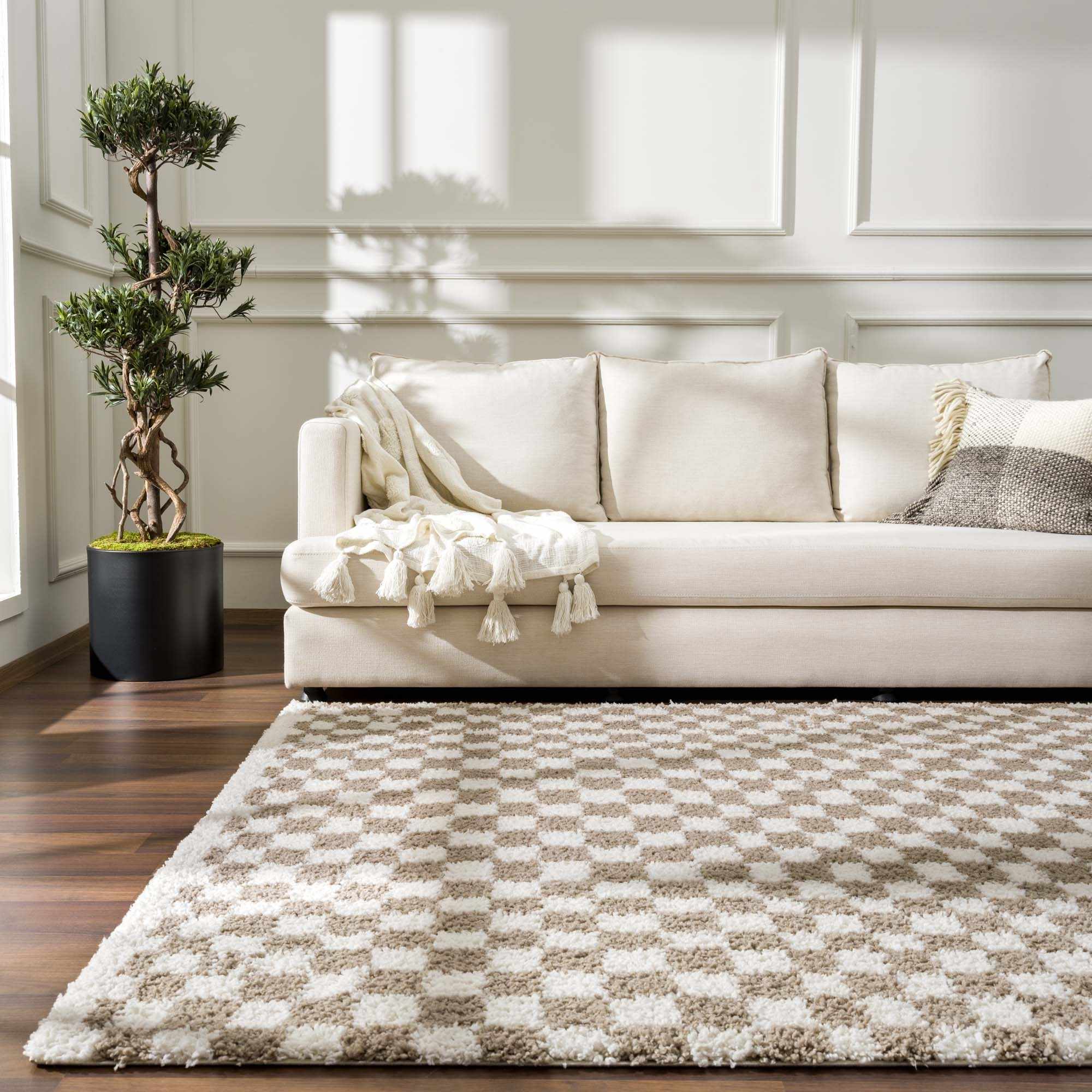 Kieu Taupe Checkered Shag Rug - Image 14