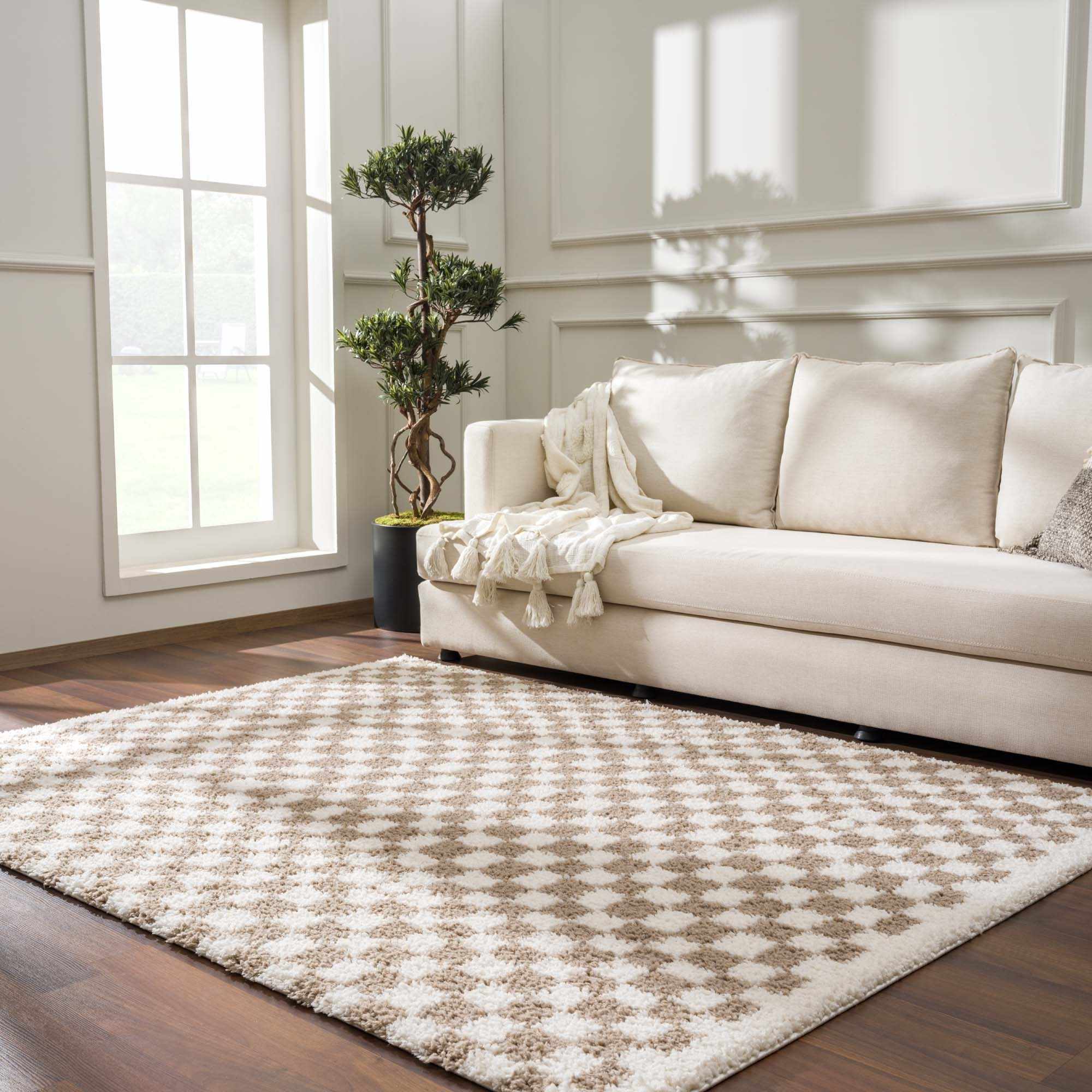Kieu Taupe Checkered Shag Rug - Image 3