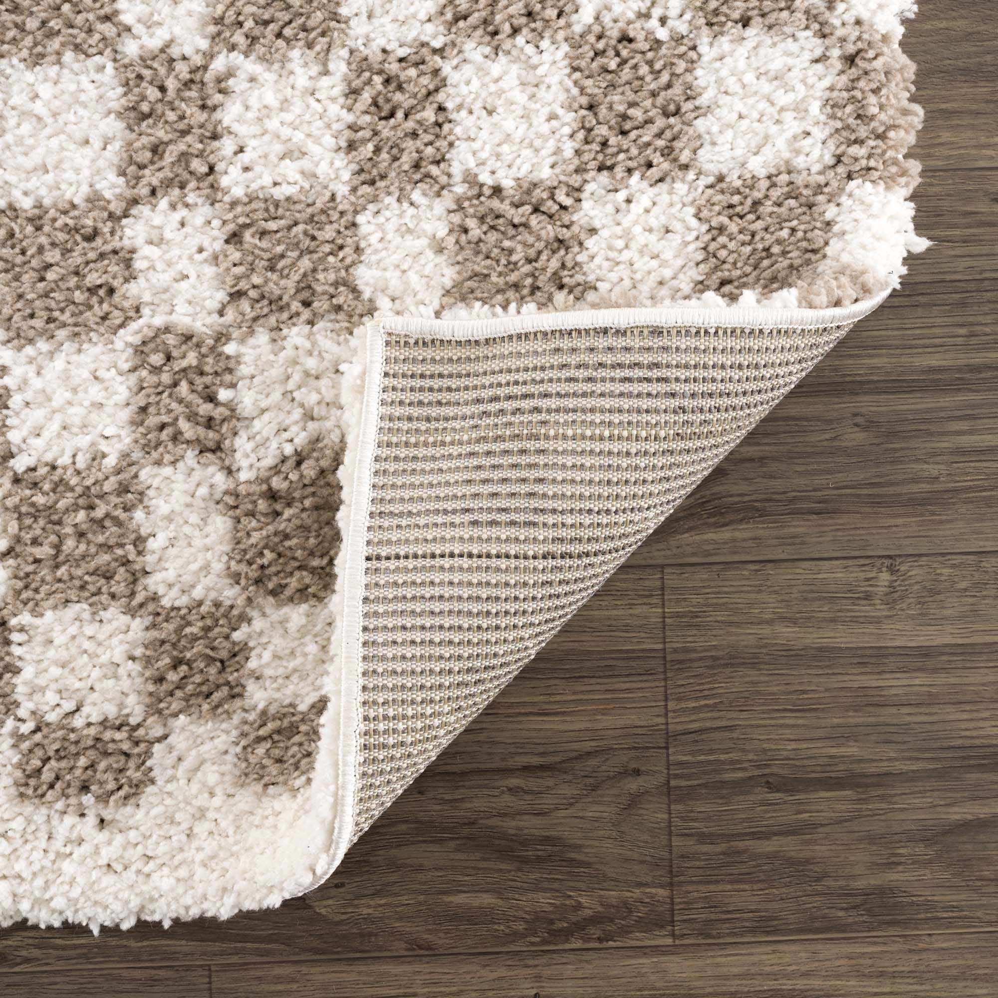 Kieu Taupe Checkered Shag Rug - Image 5