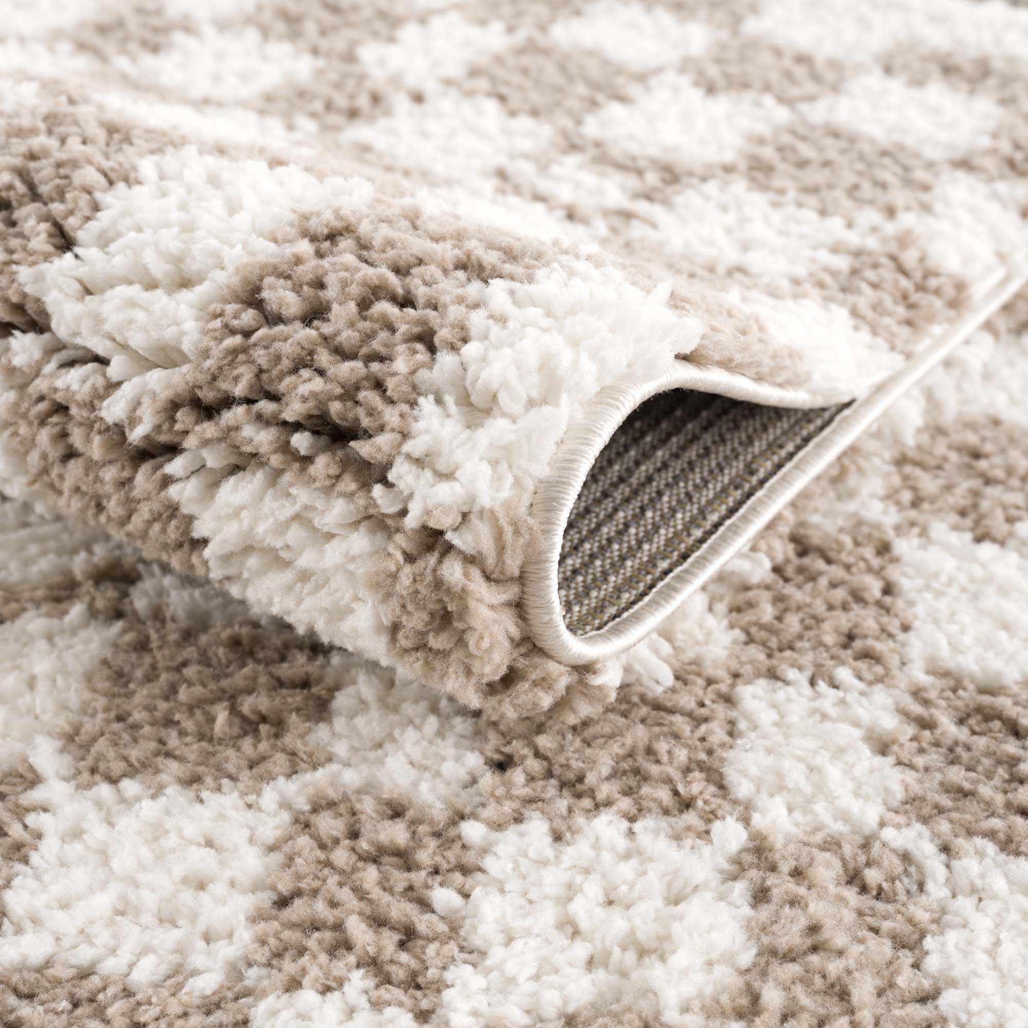 Kieu Taupe Checkered Shag Rug - Image 6