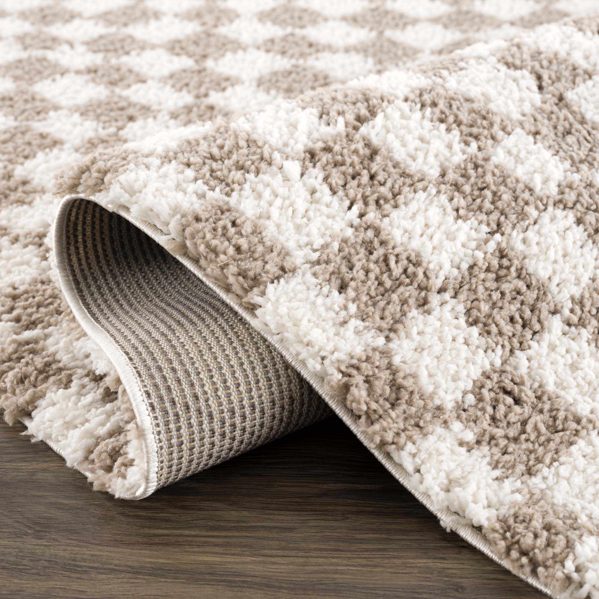 Kieu Taupe Checkered Shag Rug - Image 7